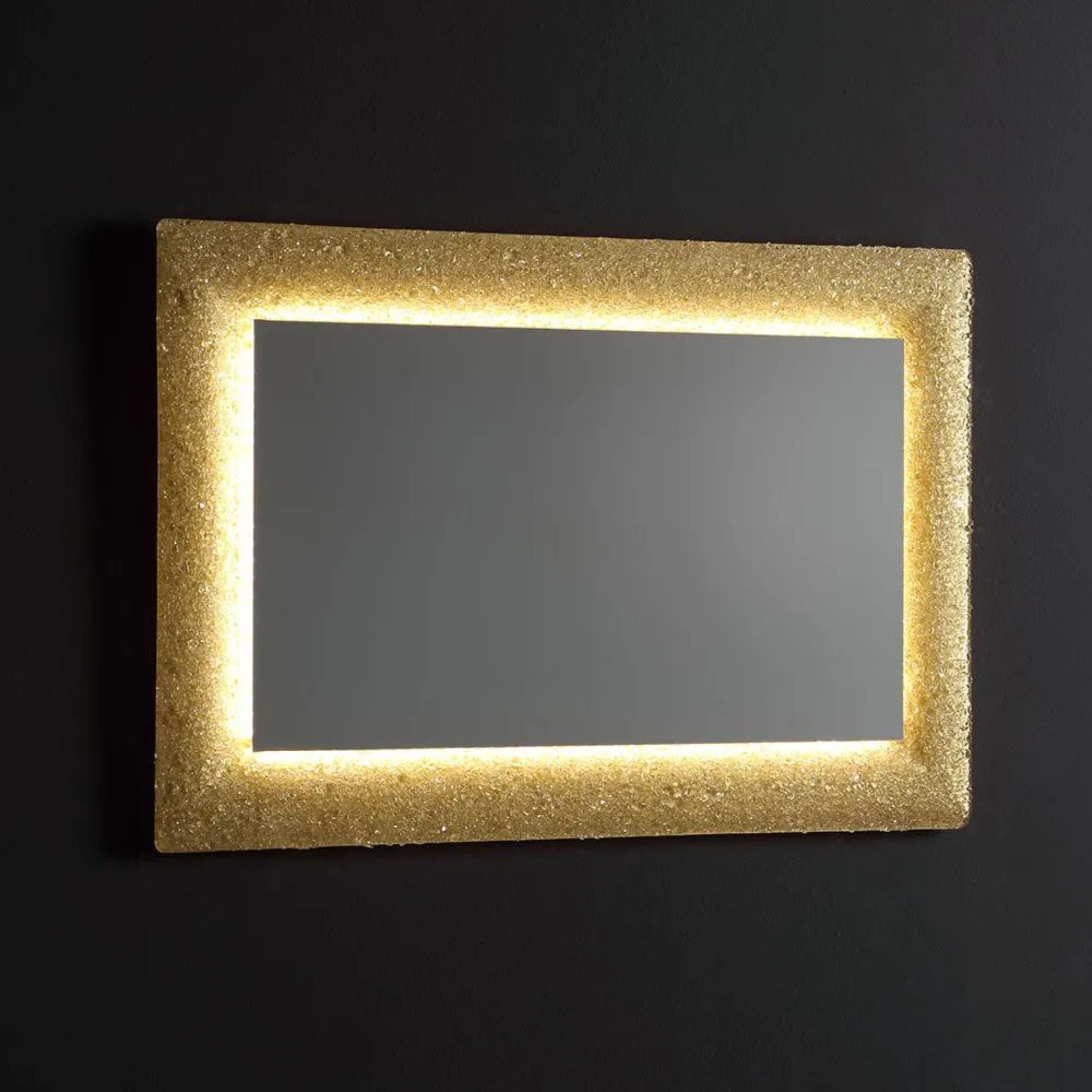 "Serranova2" rectangular LED mirror with glass grit frame, 90x62 cm