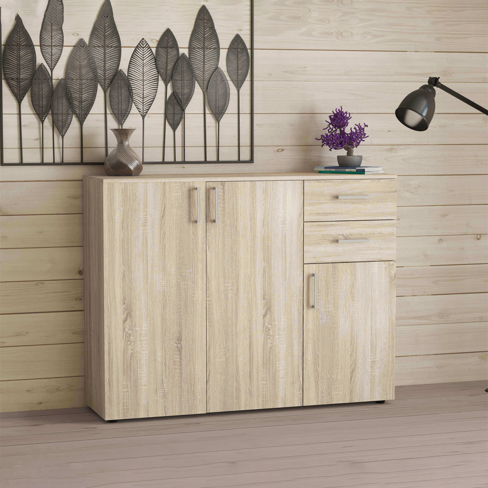 "K4298" wooden sideboard with 3 doors and 2 drawers for the living room, 106x36 cm, 93h