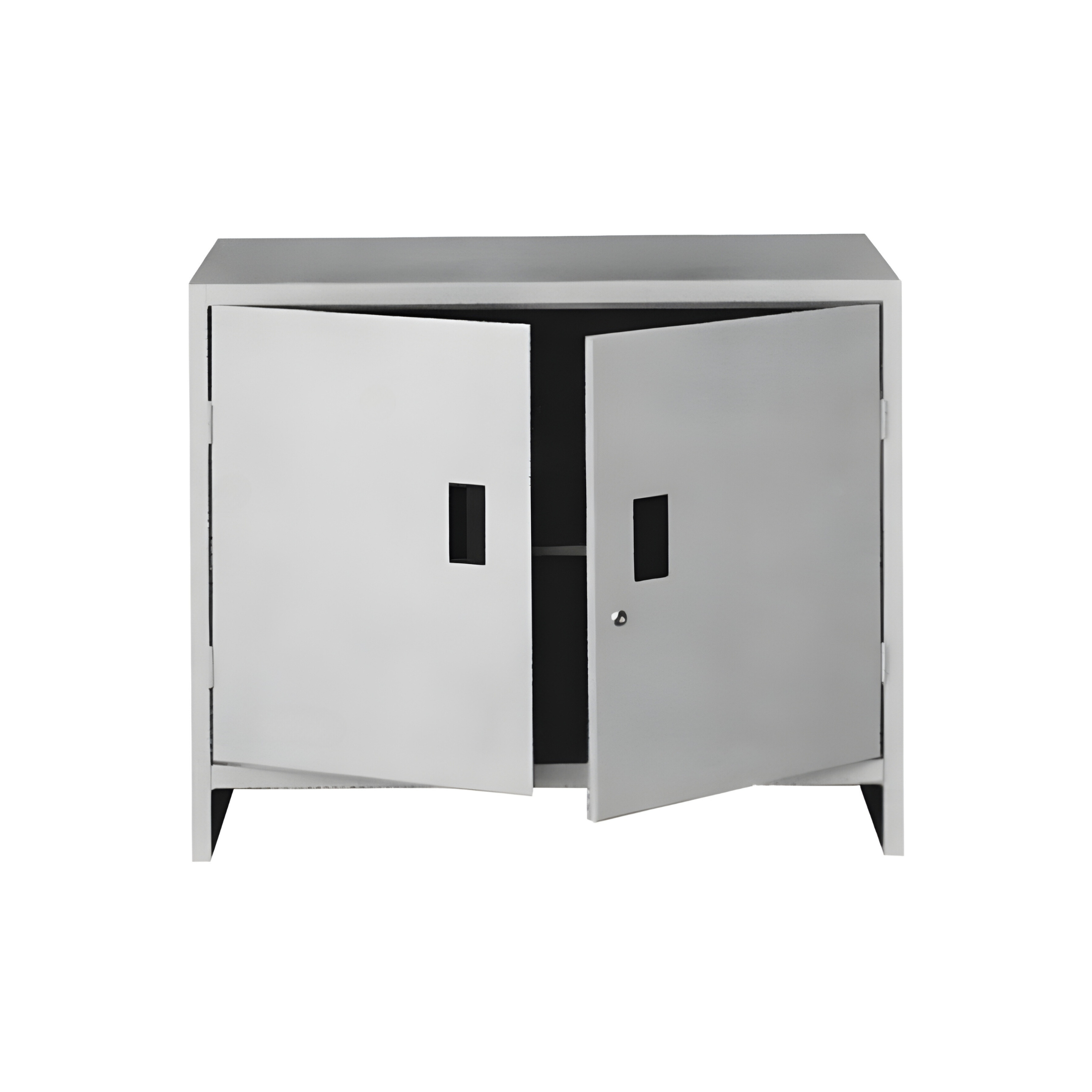 "Ferr" low 2-door office cabinet in painted metal, grey, with lock