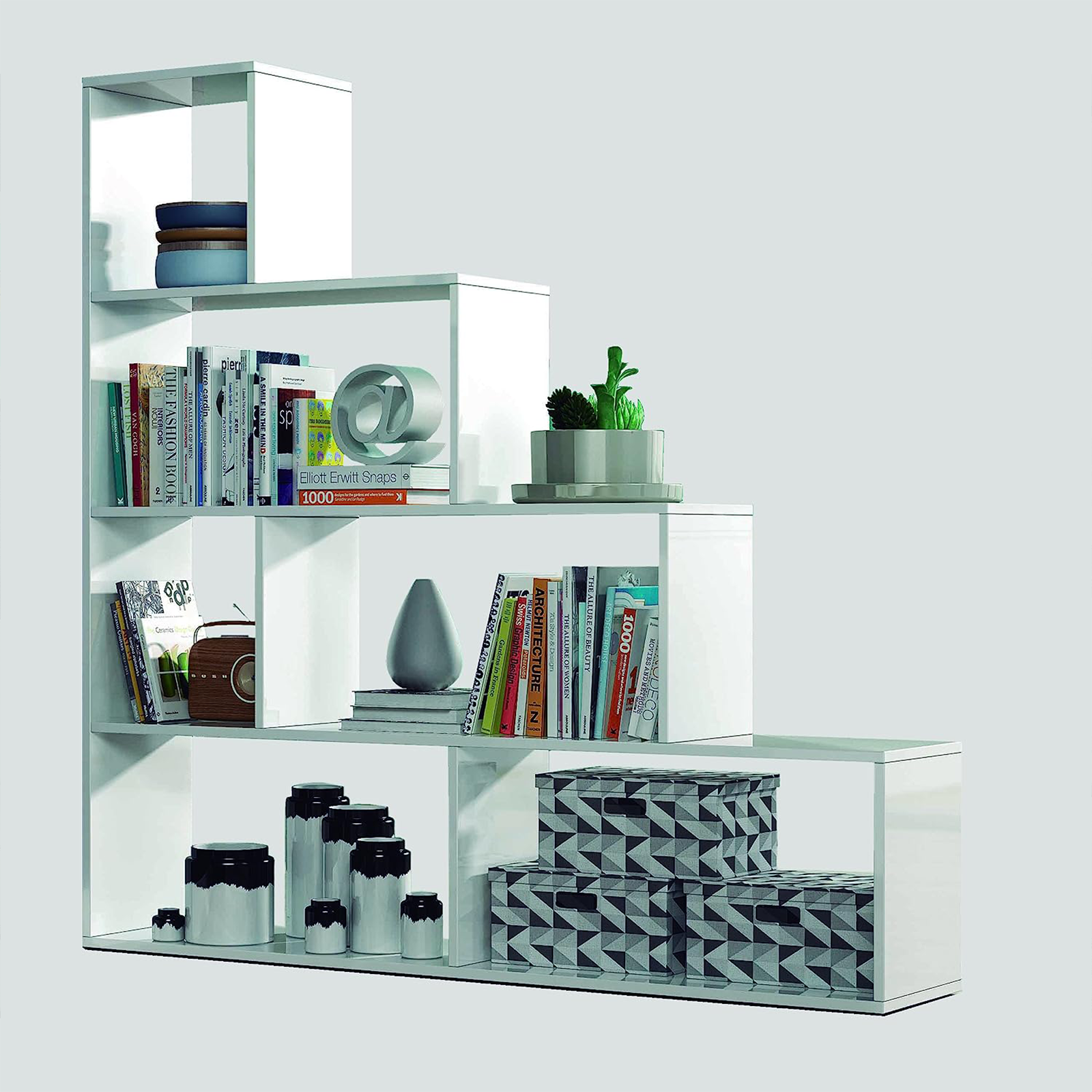 "Klum Canadian" modern bookcase with 6 shelves for the living room, 145x29 cm, 145 cm high