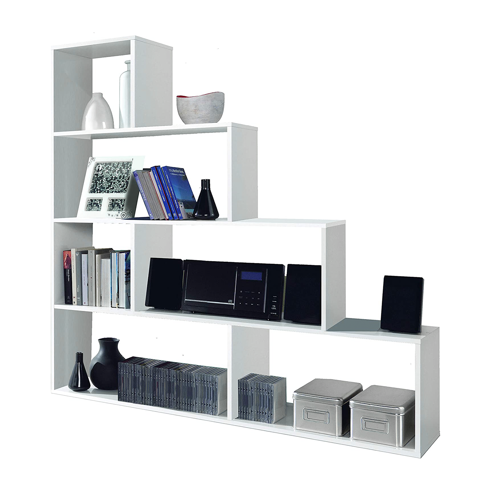 "Klum Canadian" modern bookcase with 6 shelves for the living room, 145x29 cm, 145 cm high