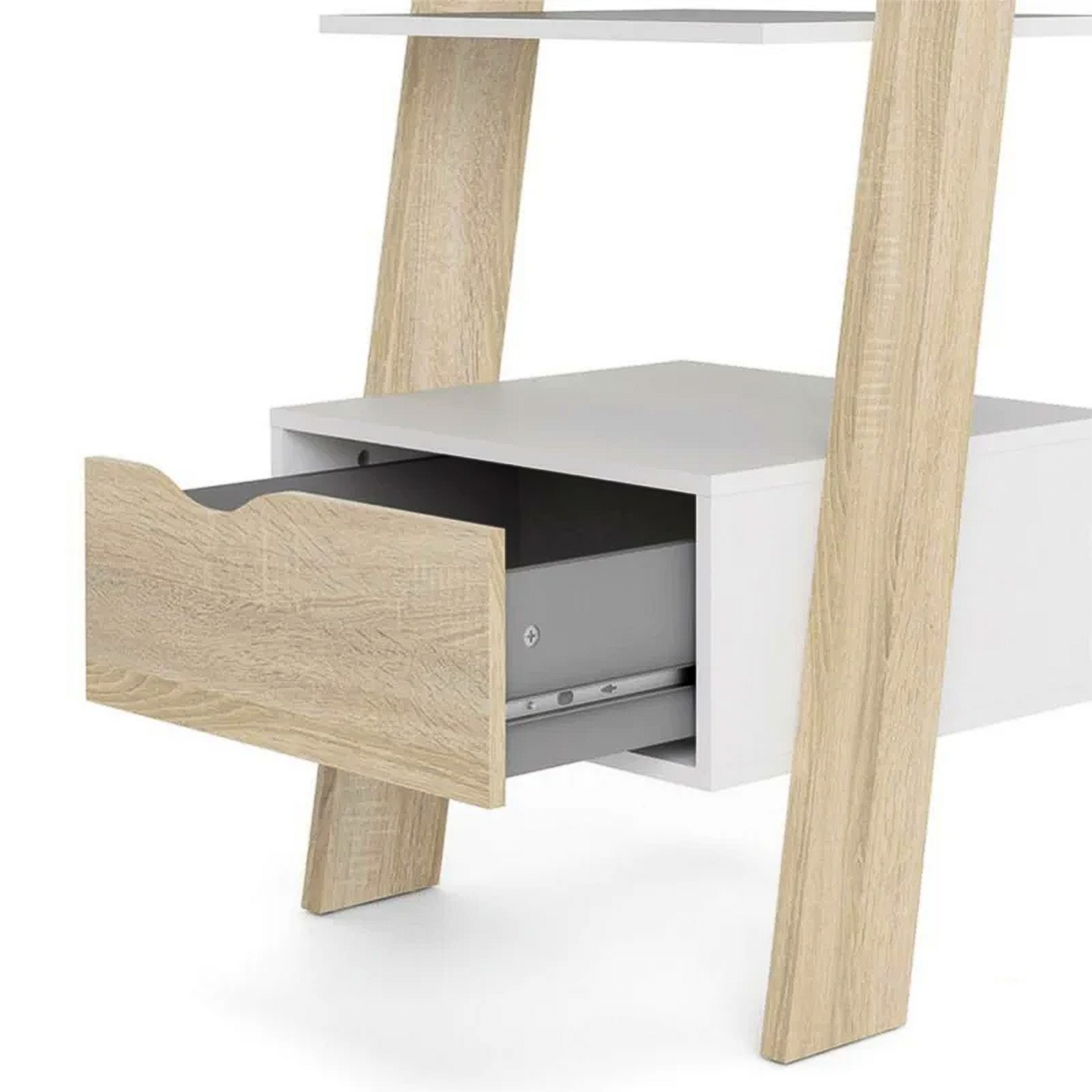 "Oslo" bookcase with 4 shelves and 1 drawer, modern white oak, 55x44 cm, 180 cm high.