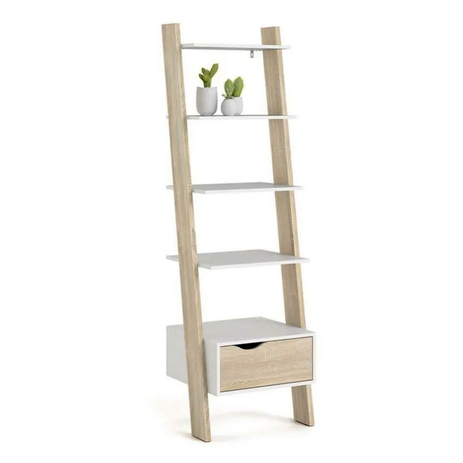 "Oslo" bookcase with 4 shelves and 1 drawer, modern white oak, 55x44 cm, 180 cm high.