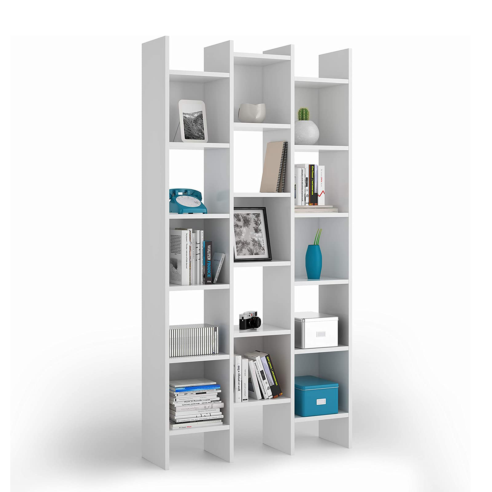 Tall open bookcase "Italian" 15 wooden shelves 96x25 cm 192h