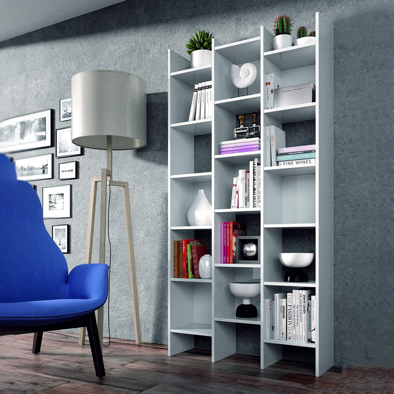 Tall open bookcase "Italian" 15 wooden shelves 96x25 cm 192h