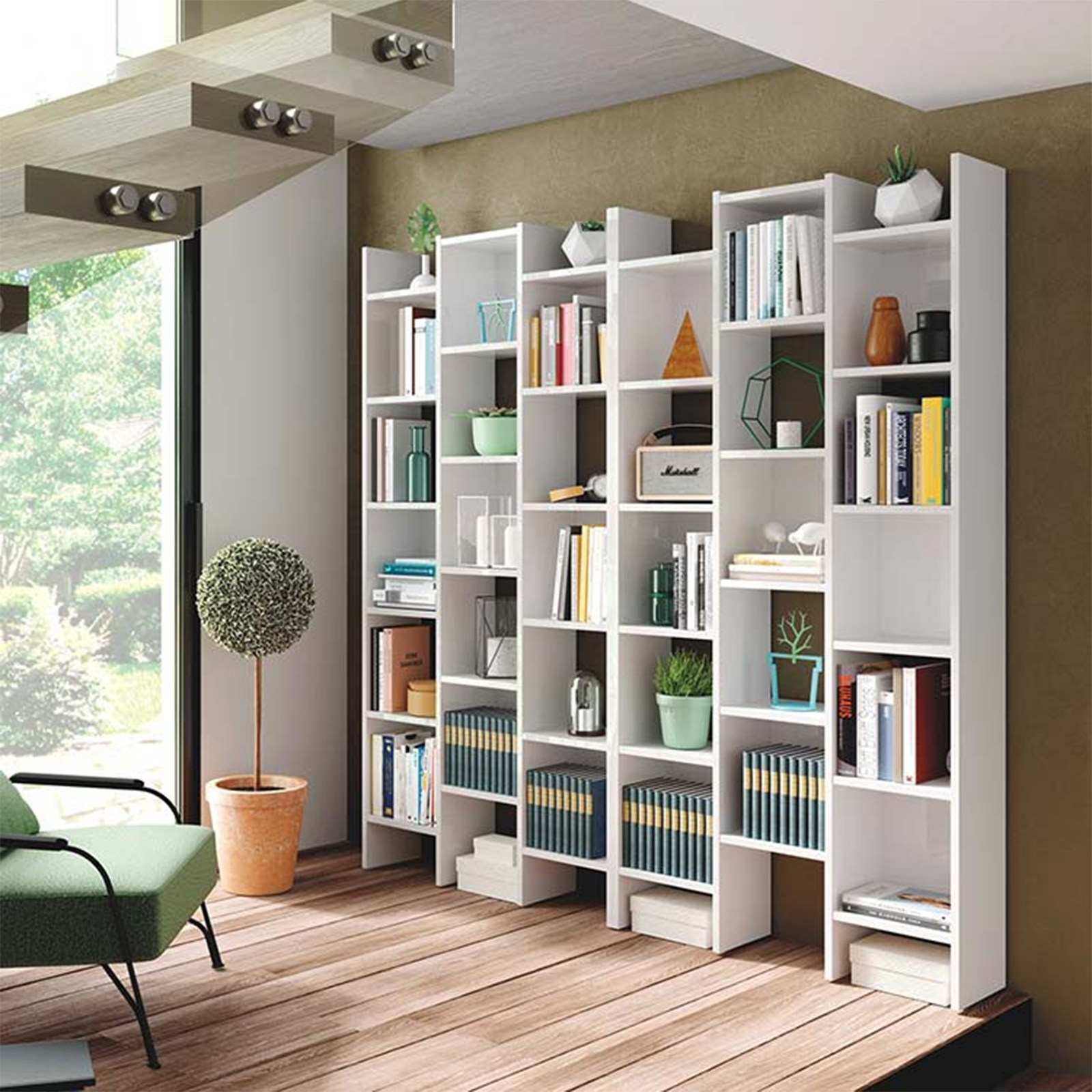 Tall open bookcase "Italian" 15 wooden shelves 96x25 cm 192h