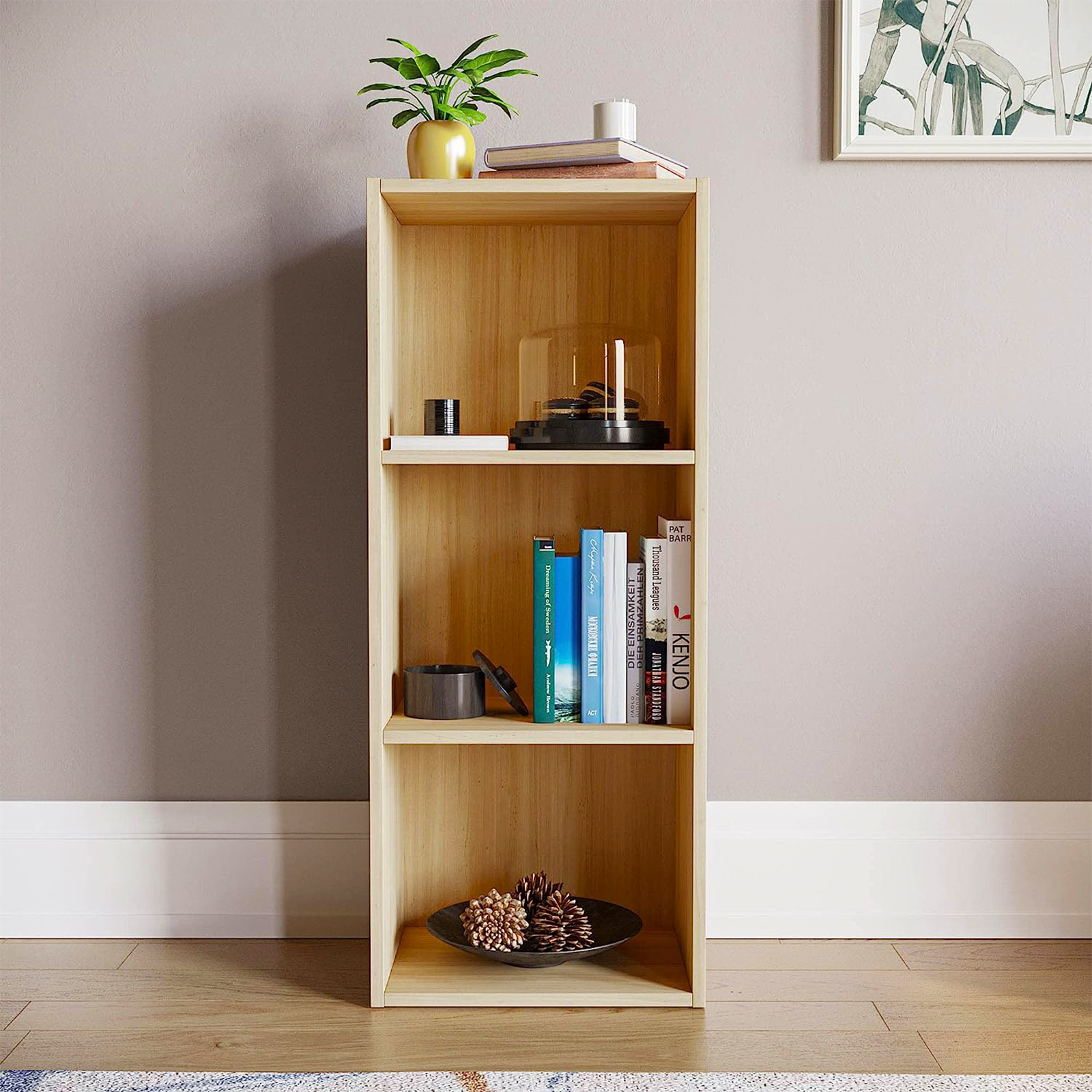 Tall open bookcase "Cubo" with 3 compartments in melamine wood, 31x30 cm, 91h