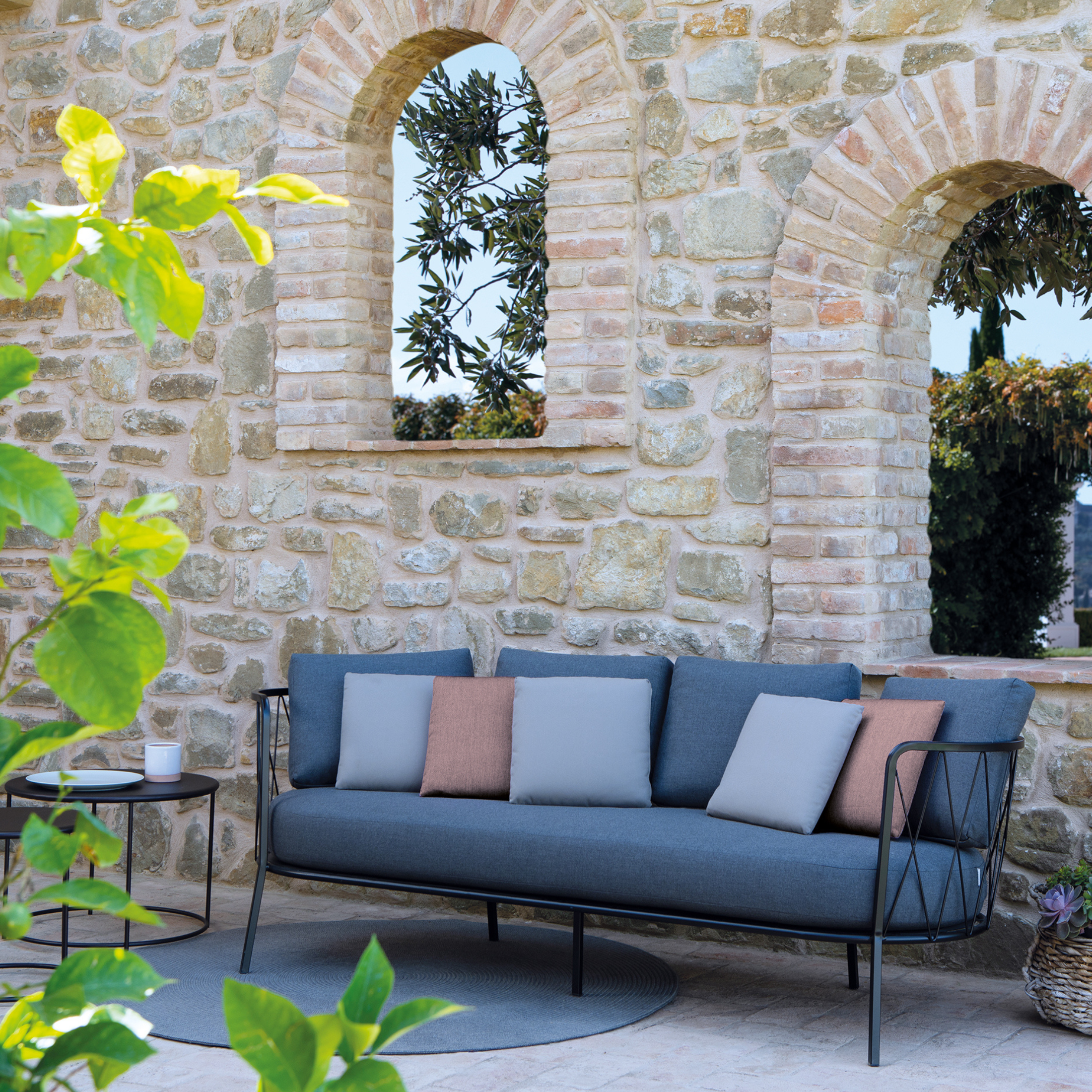 "Daisy14" 3-seater galvanized metal garden lounge sofa, 220x80 cm, 71 cm high