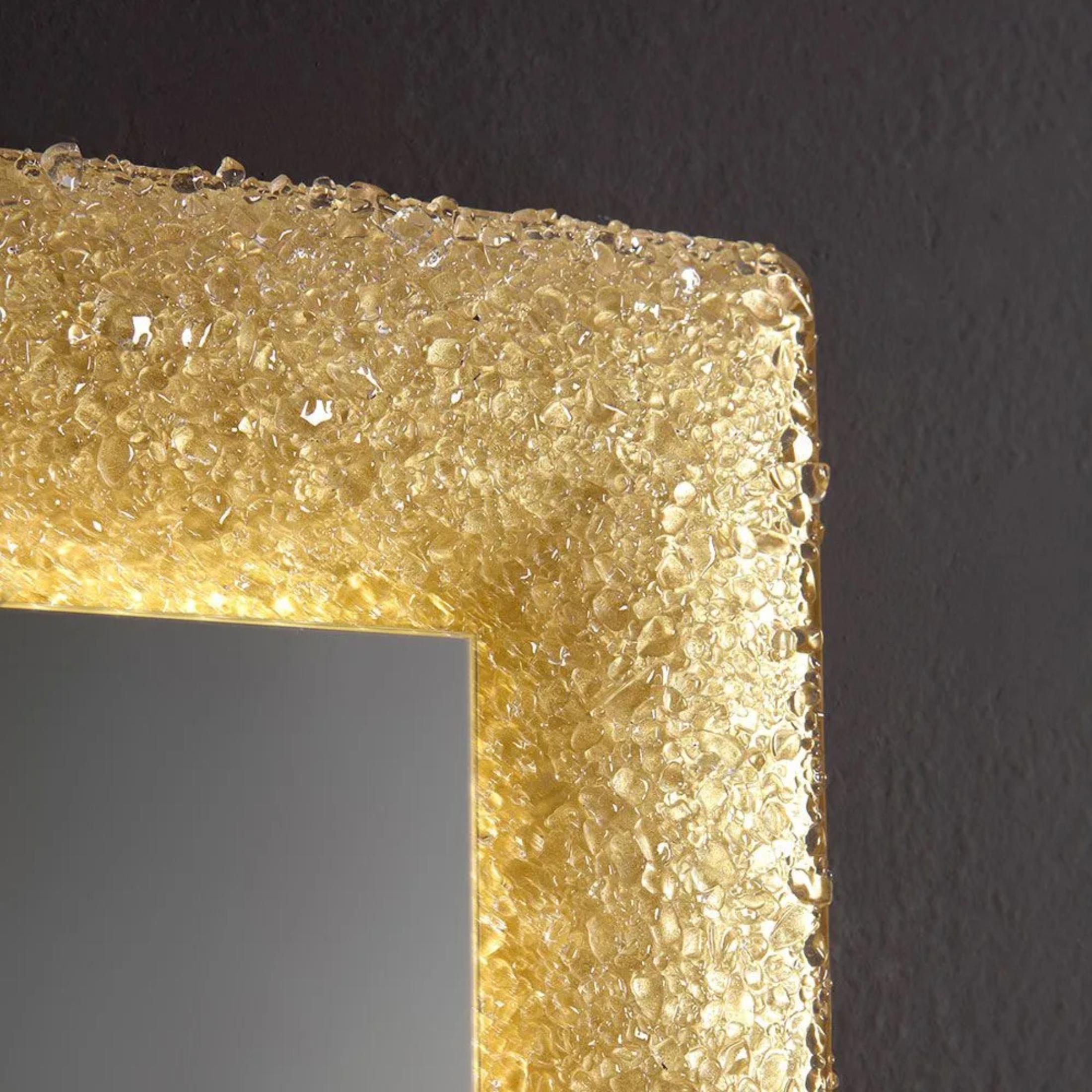 "Serranova2" rectangular LED mirror with glass grit frame, 90x62 cm