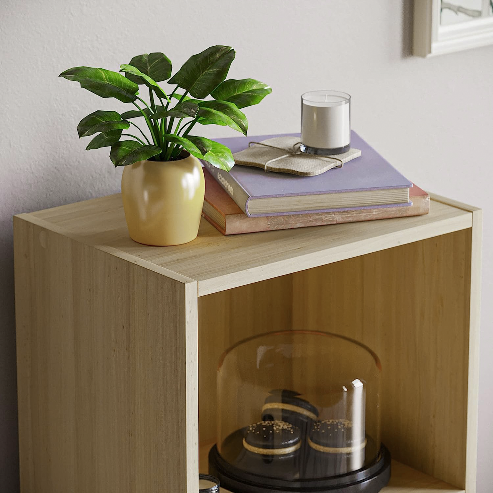 Tall open bookcase "Cubo" with 3 compartments in melamine wood, 31x30 cm, 91h