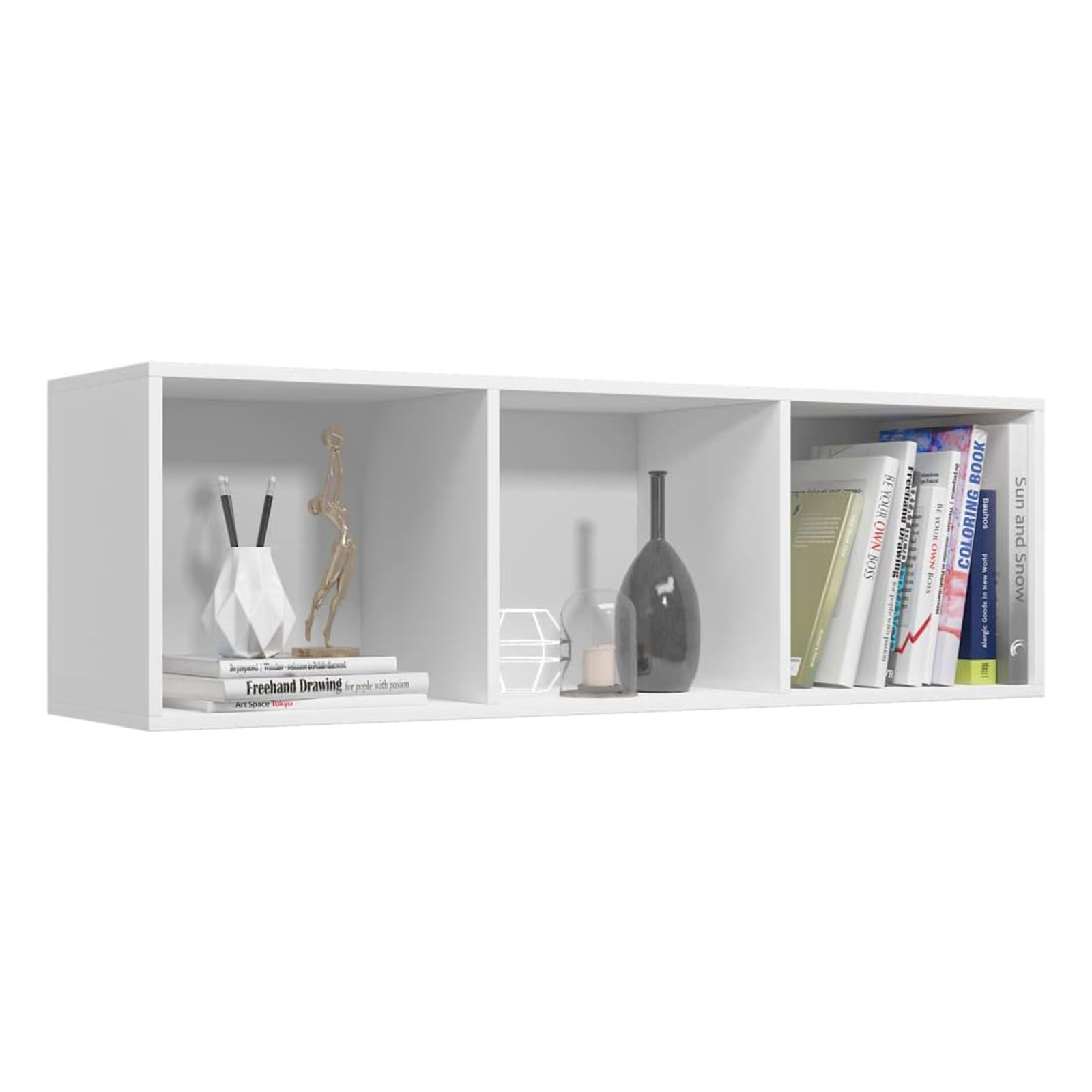 Tall open bookcase "Cubo" with 3 compartments in melamine wood, 31x30 cm, 91h