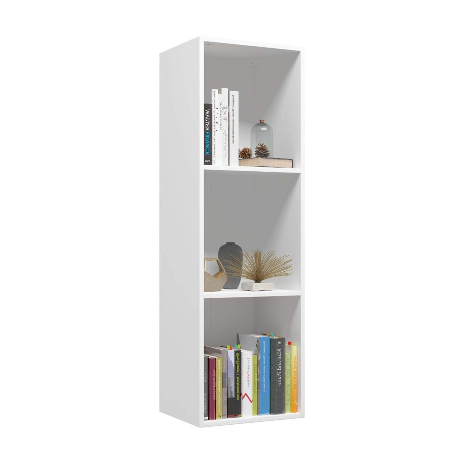 Tall open bookcase "Cubo" with 3 compartments in melamine wood, 31x30 cm, 91h