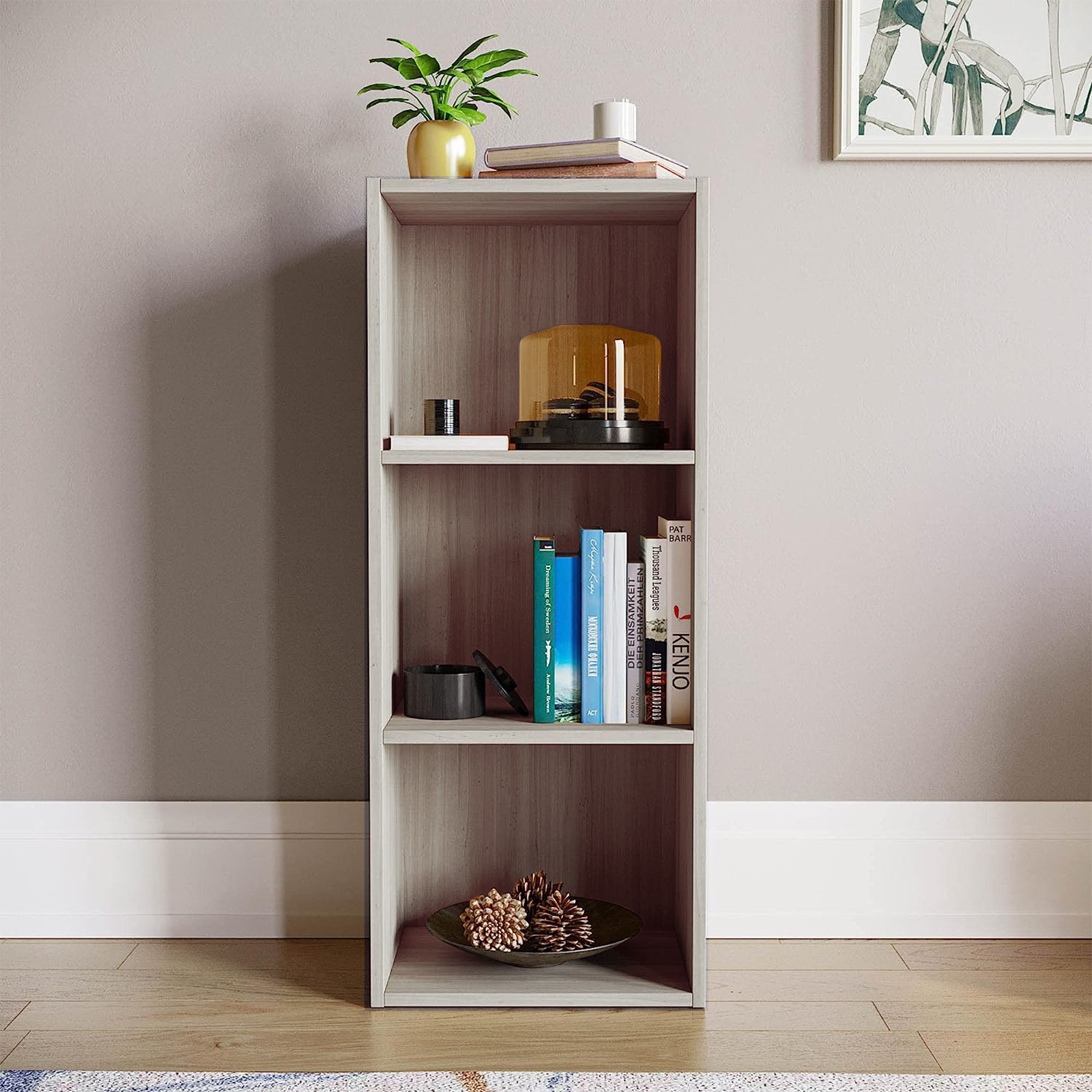 Tall open bookcase "Cubo" with 3 compartments in melamine wood, 31x30 cm, 91h