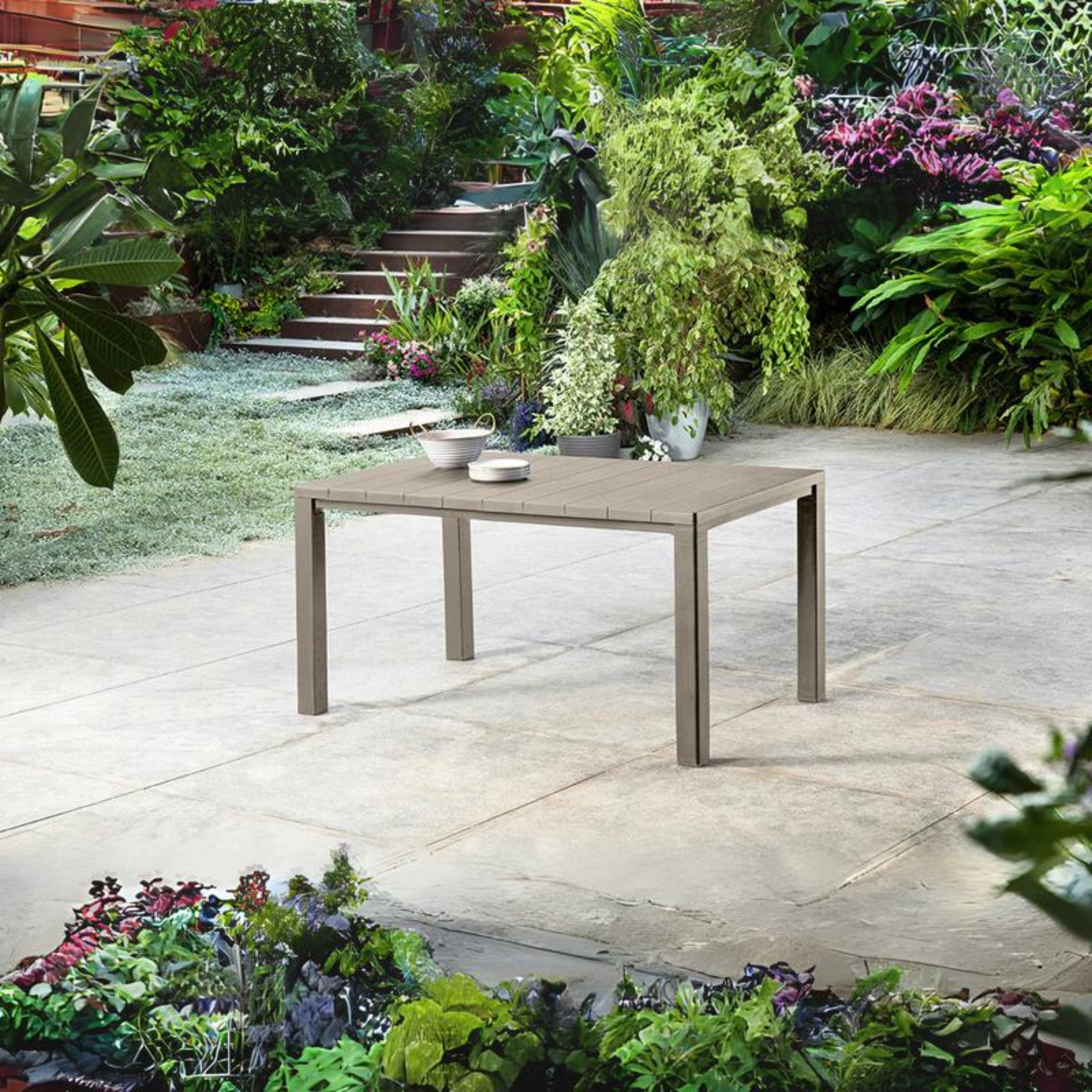 "Julie" square resin slatted outdoor table for garden, 147x90 cm, 74h