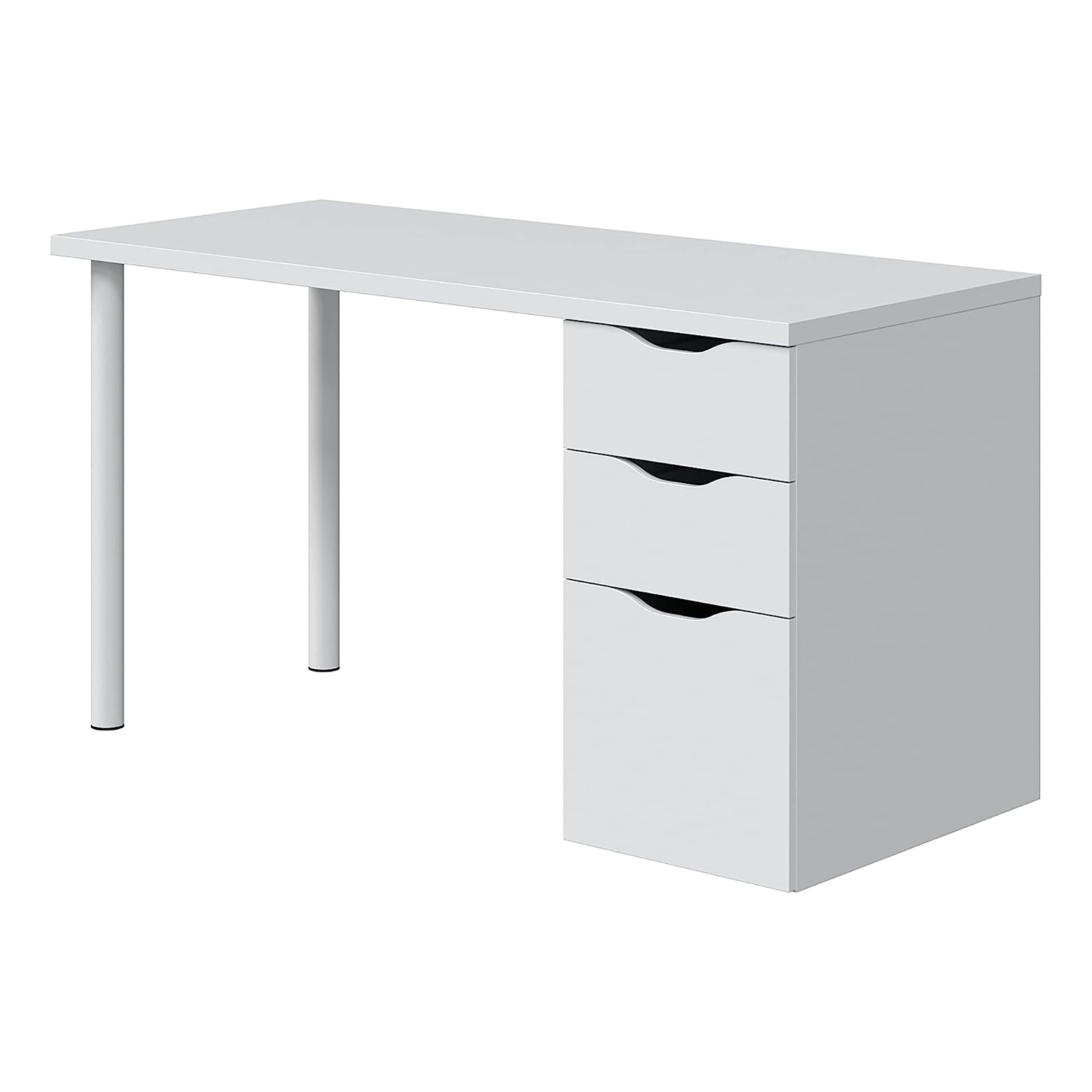 White "Athena" chipboard desk with 3 drawers and metal legs, 138x60 cm, 74h