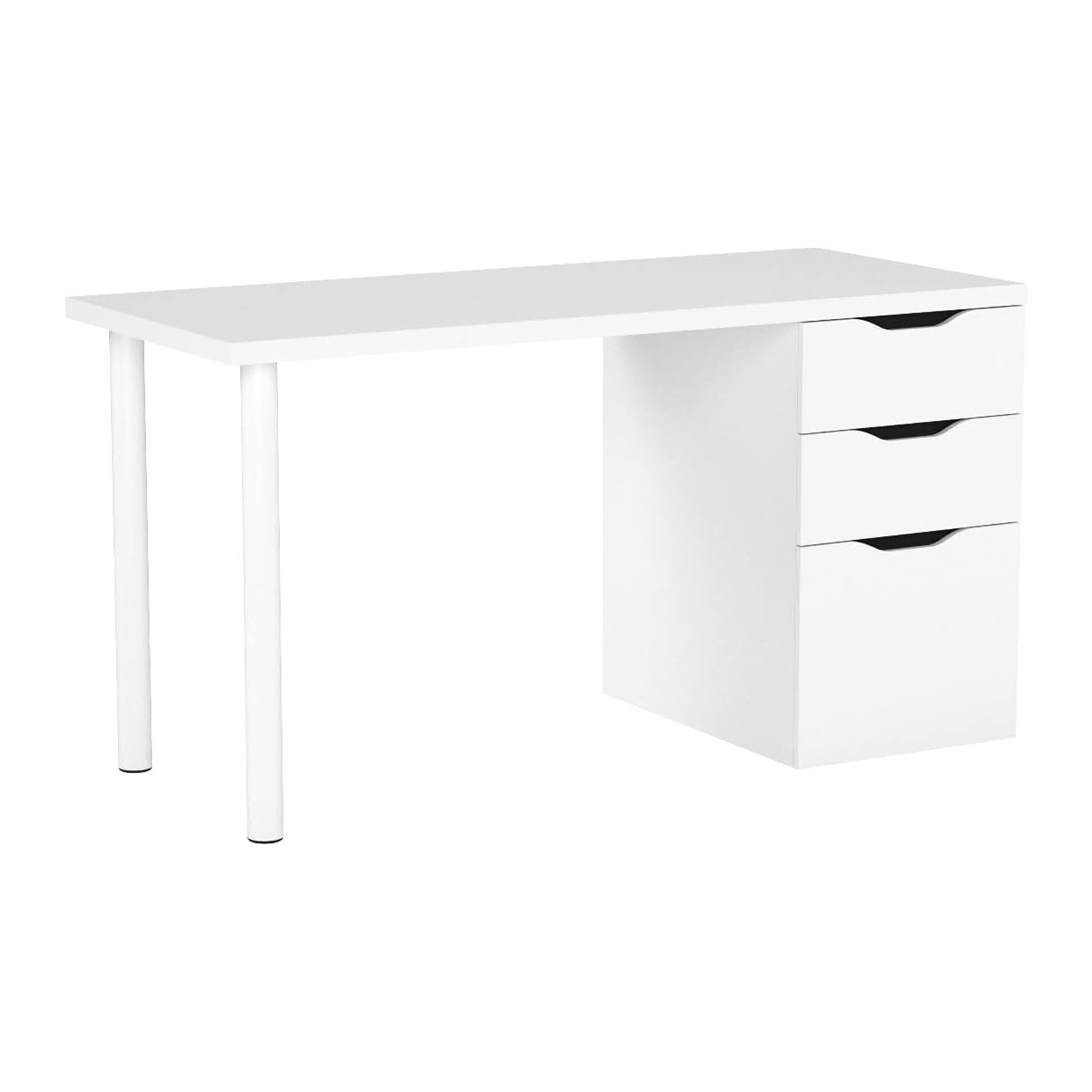 White "Athena" chipboard desk with 3 drawers and metal legs, 138x60 cm, 74h