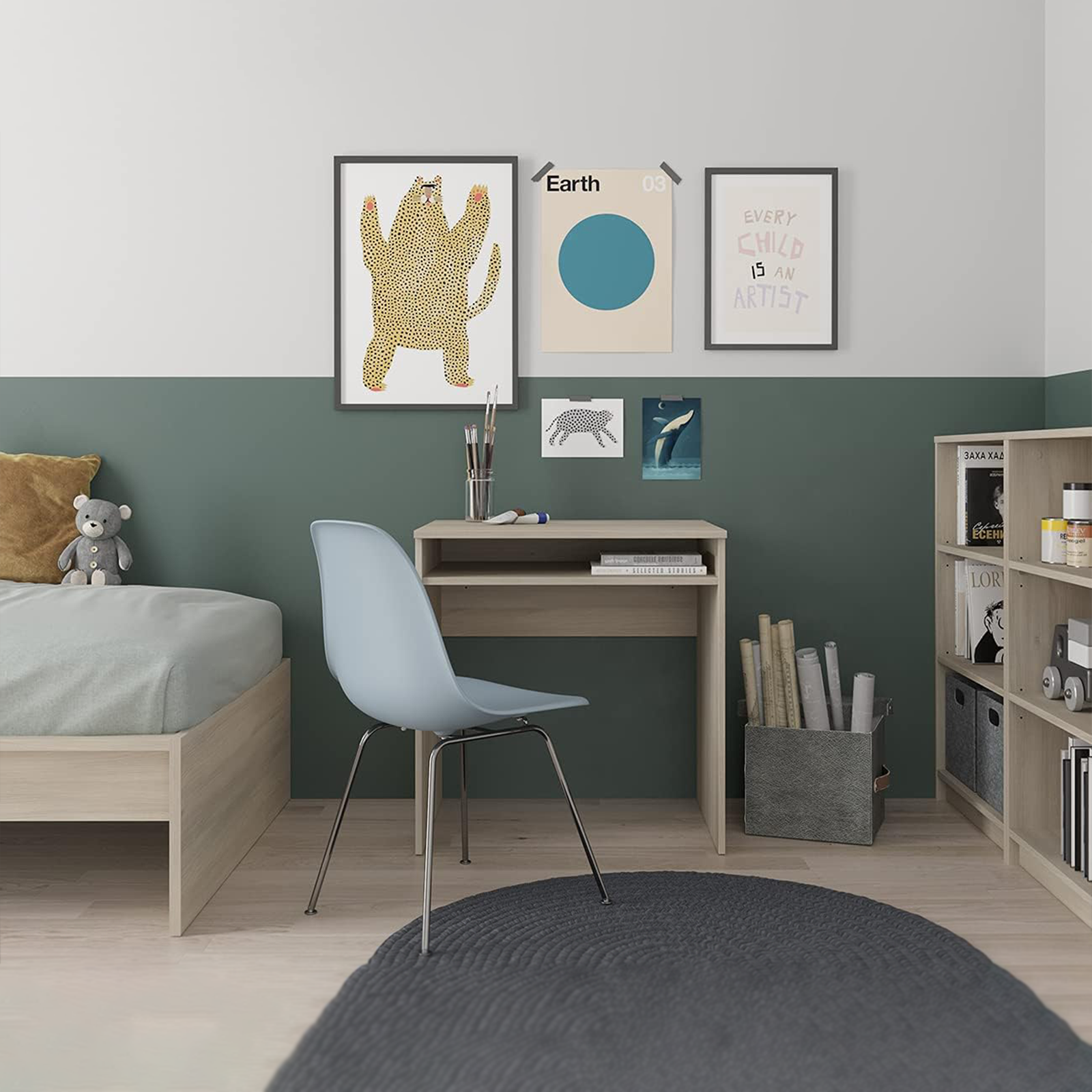 "Est" oak desk with pull-out keyboard drawer, 90x45 cm, 74h