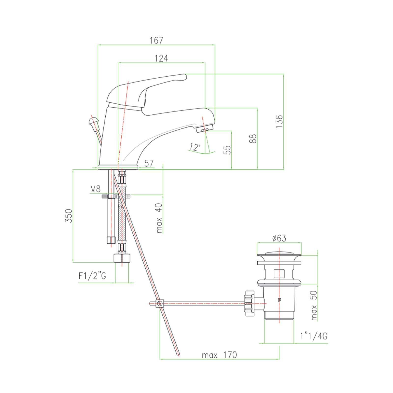 "King" built-in basin mixer in chromed brass with ø 42 mm cartridge