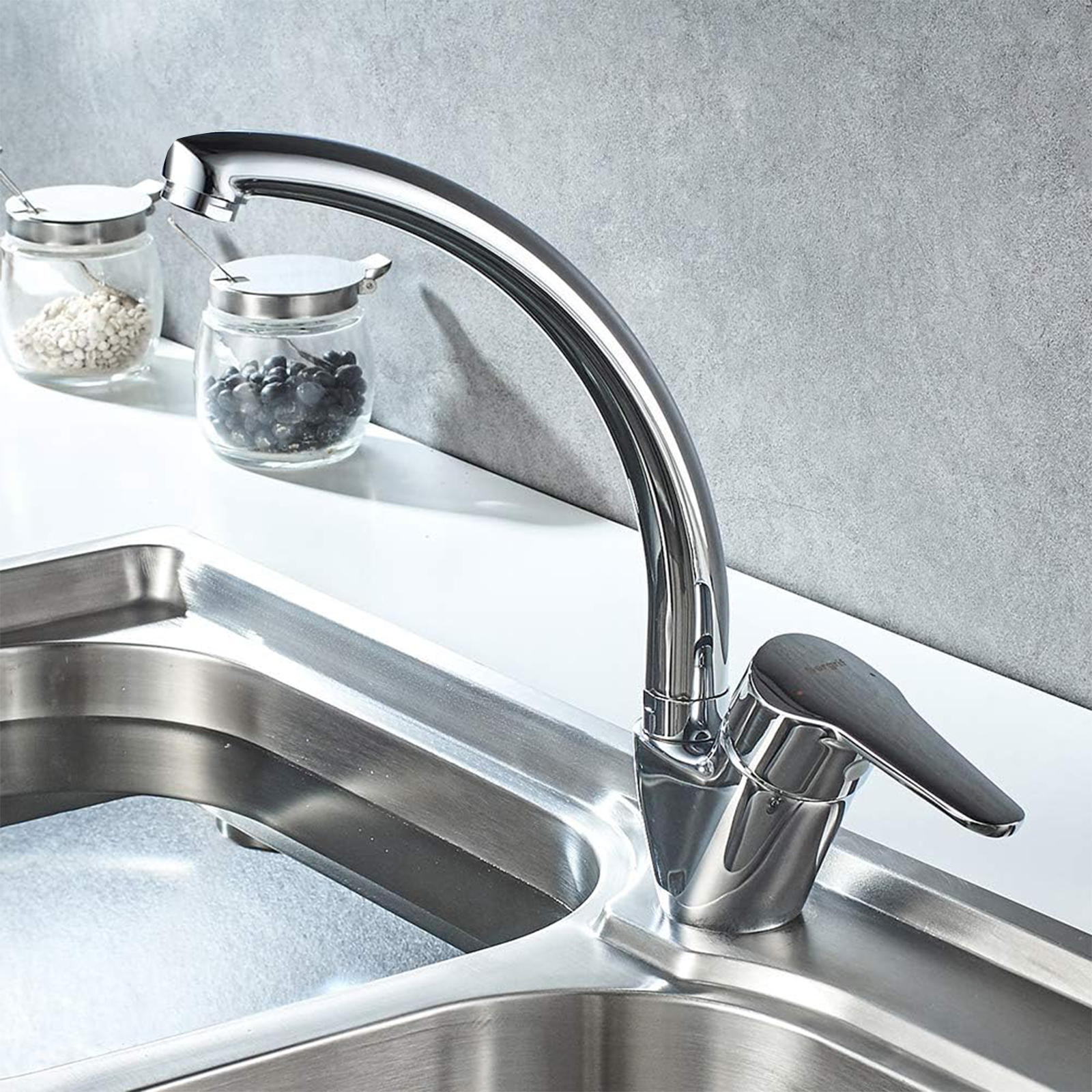 "King" high spout sink mixer in chromed brass with ø 42 mm cartridge