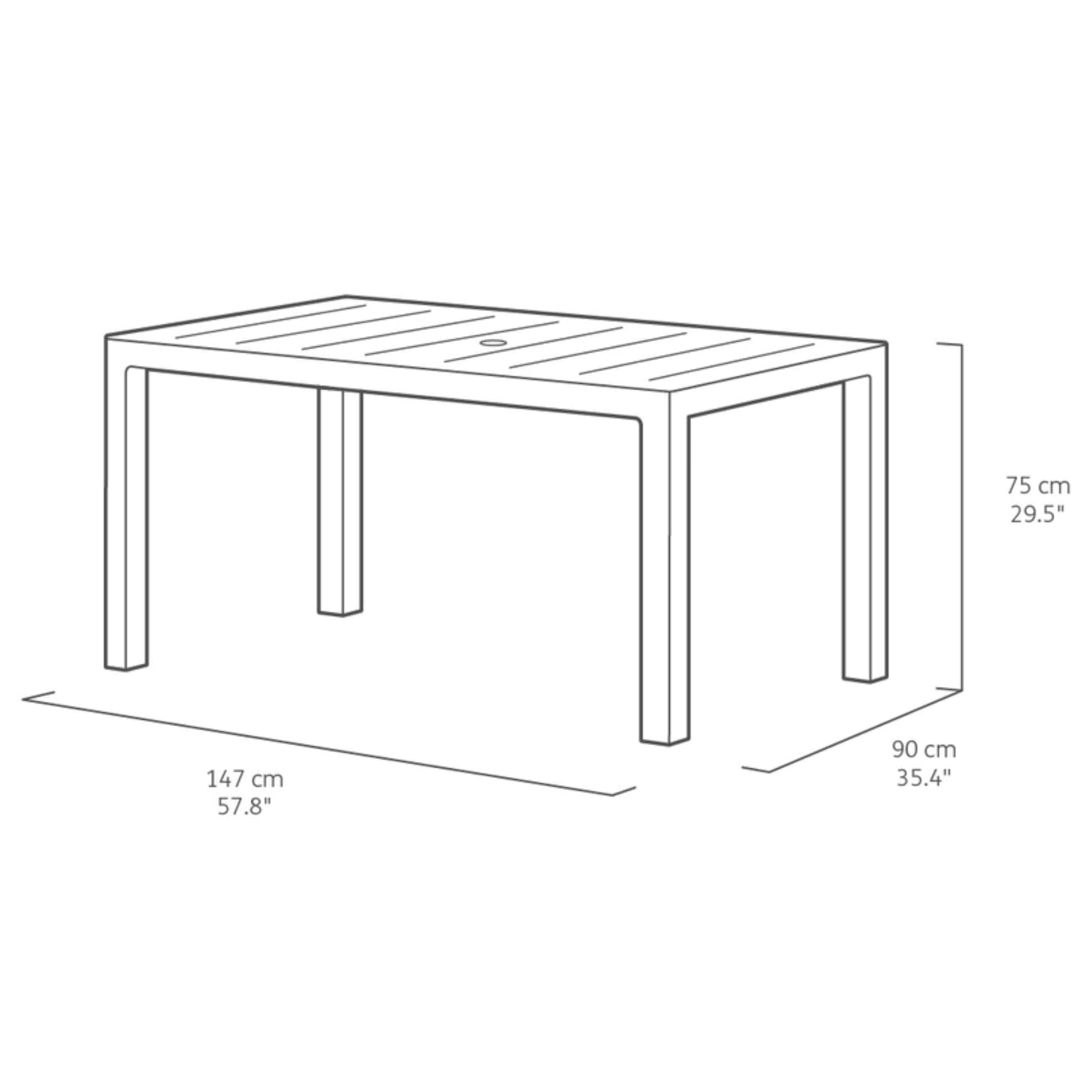 "Julie" square resin slatted outdoor table for garden, 147x90 cm, 74h