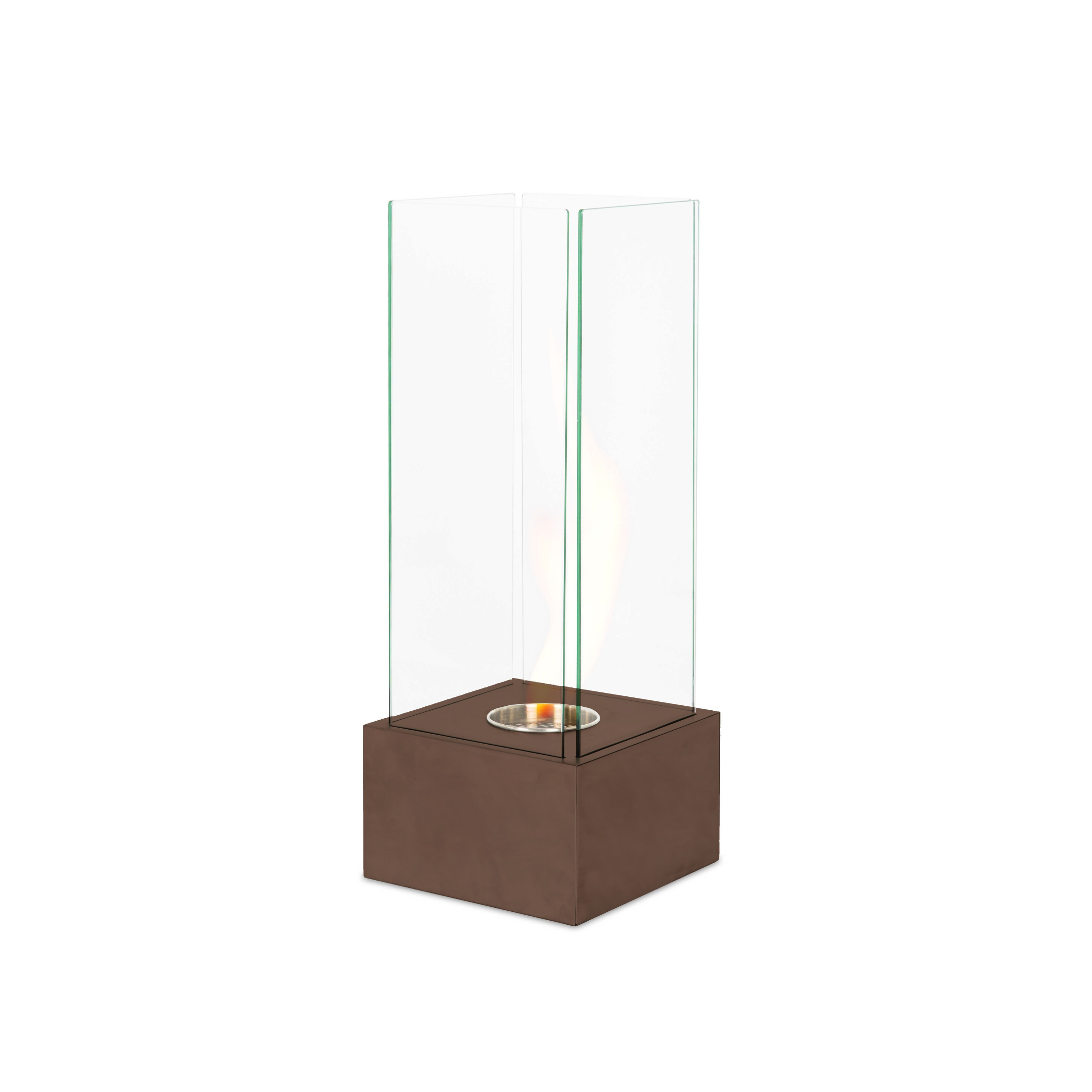 "Lisa" floor-standing bioethanol fireplace in tempered glass, 25x25 cm, 65 cm high.