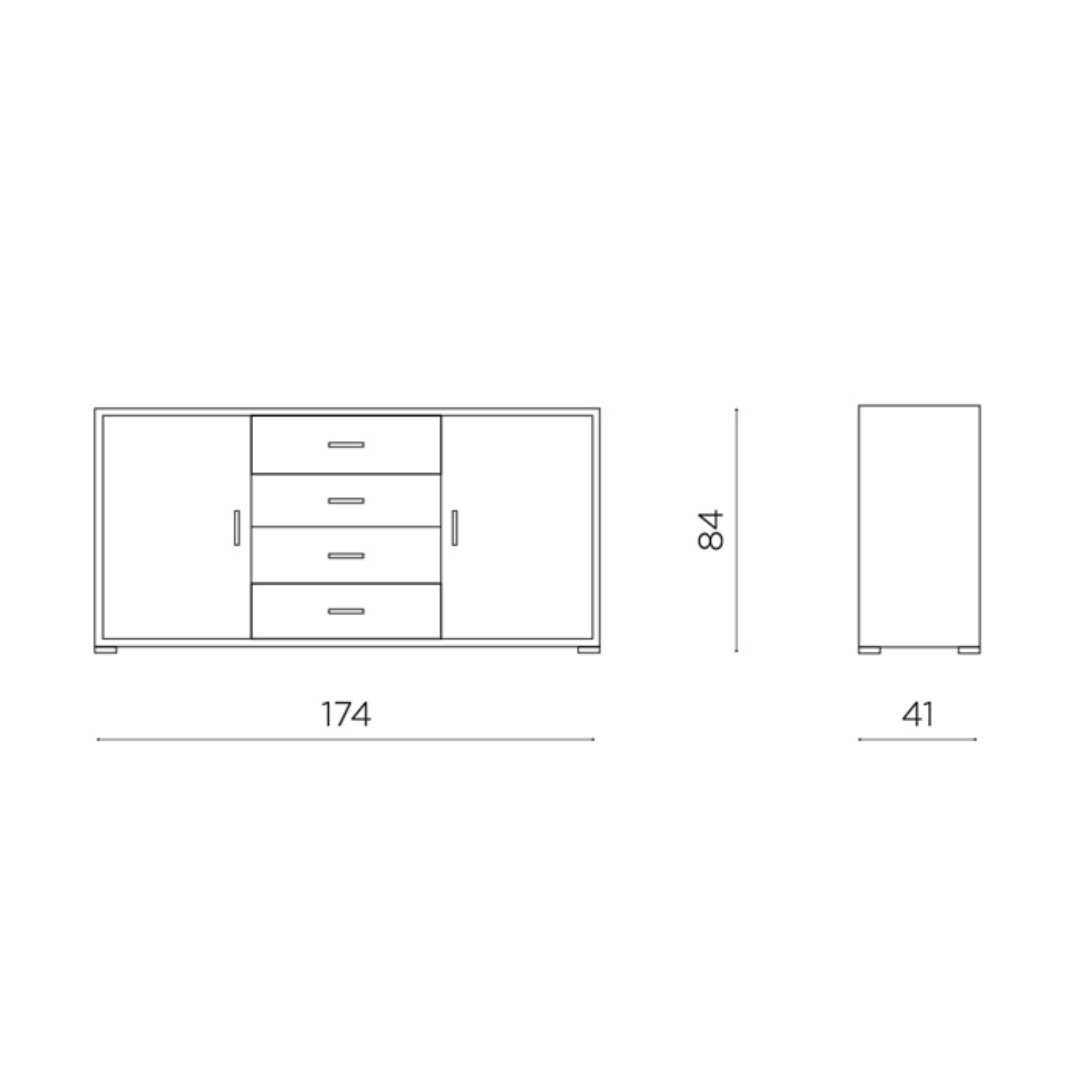 Modern 2-door, 4-drawer "Tessa" wooden sideboard, 174x41 cm, h 84 cm