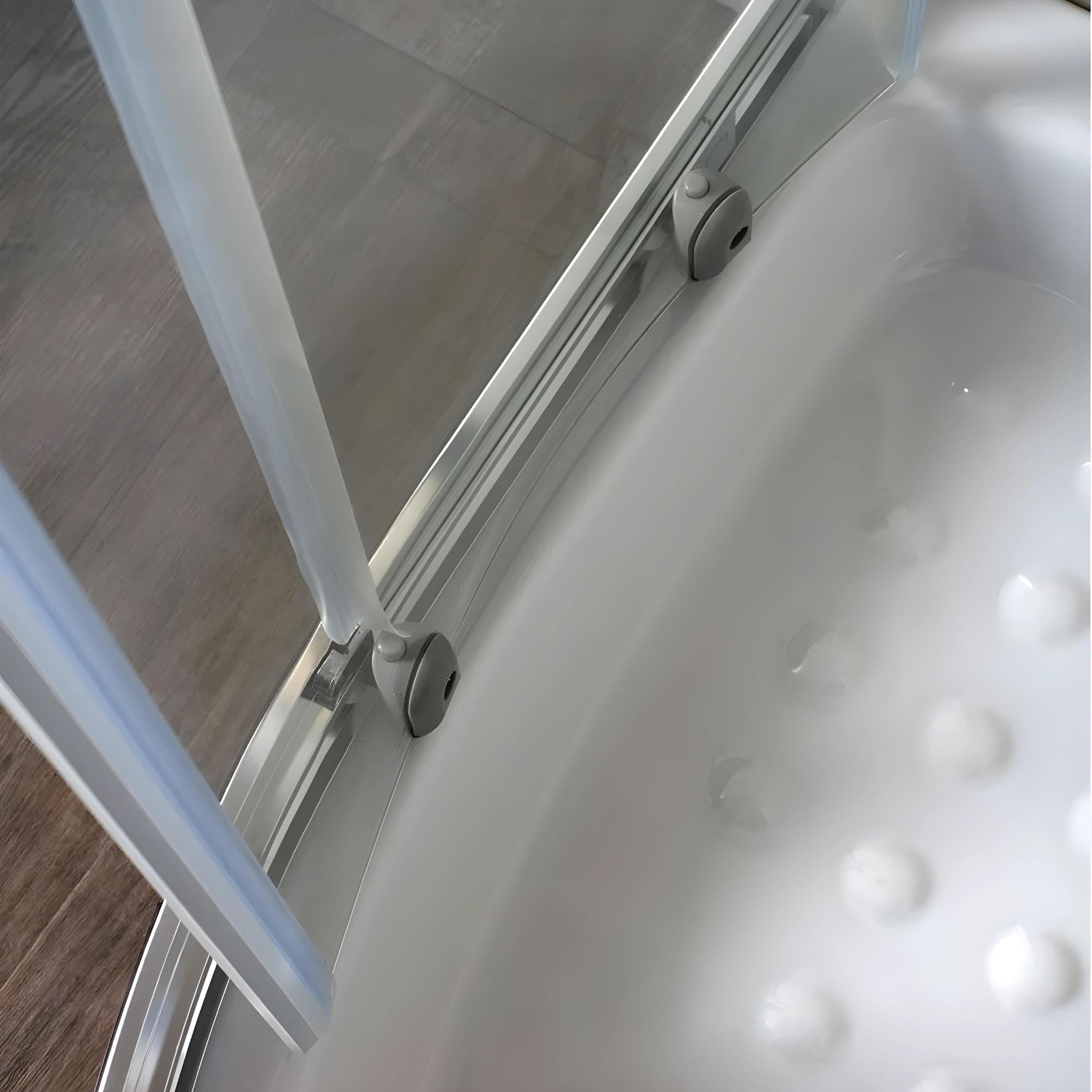 "Lima" semicircular rounded shower enclosure in transparent tempered glass, 80x80 cm, 185 cm high.