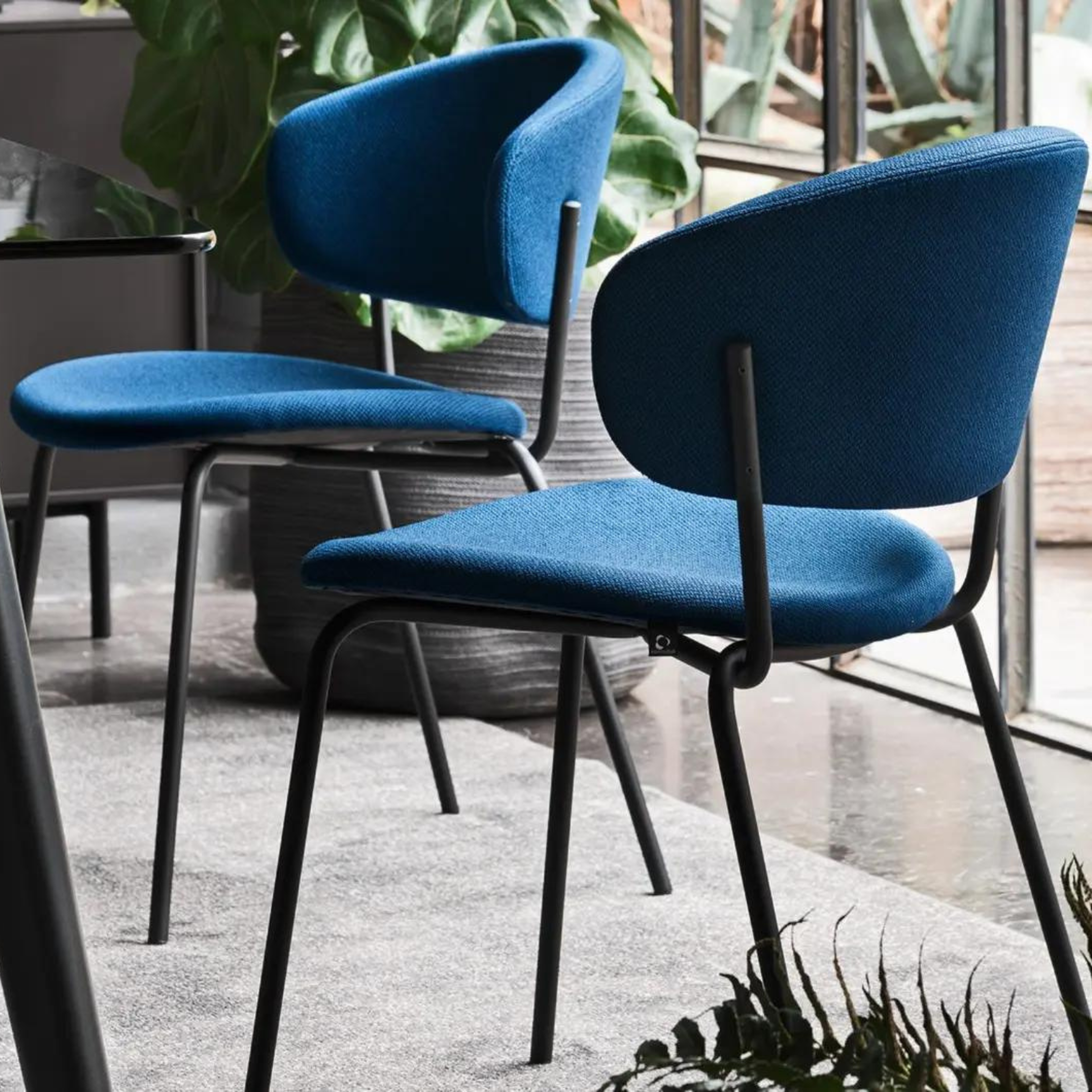 Set of modern "Desy" living room chairs in metal with padded seat cm 49.5x57 78h