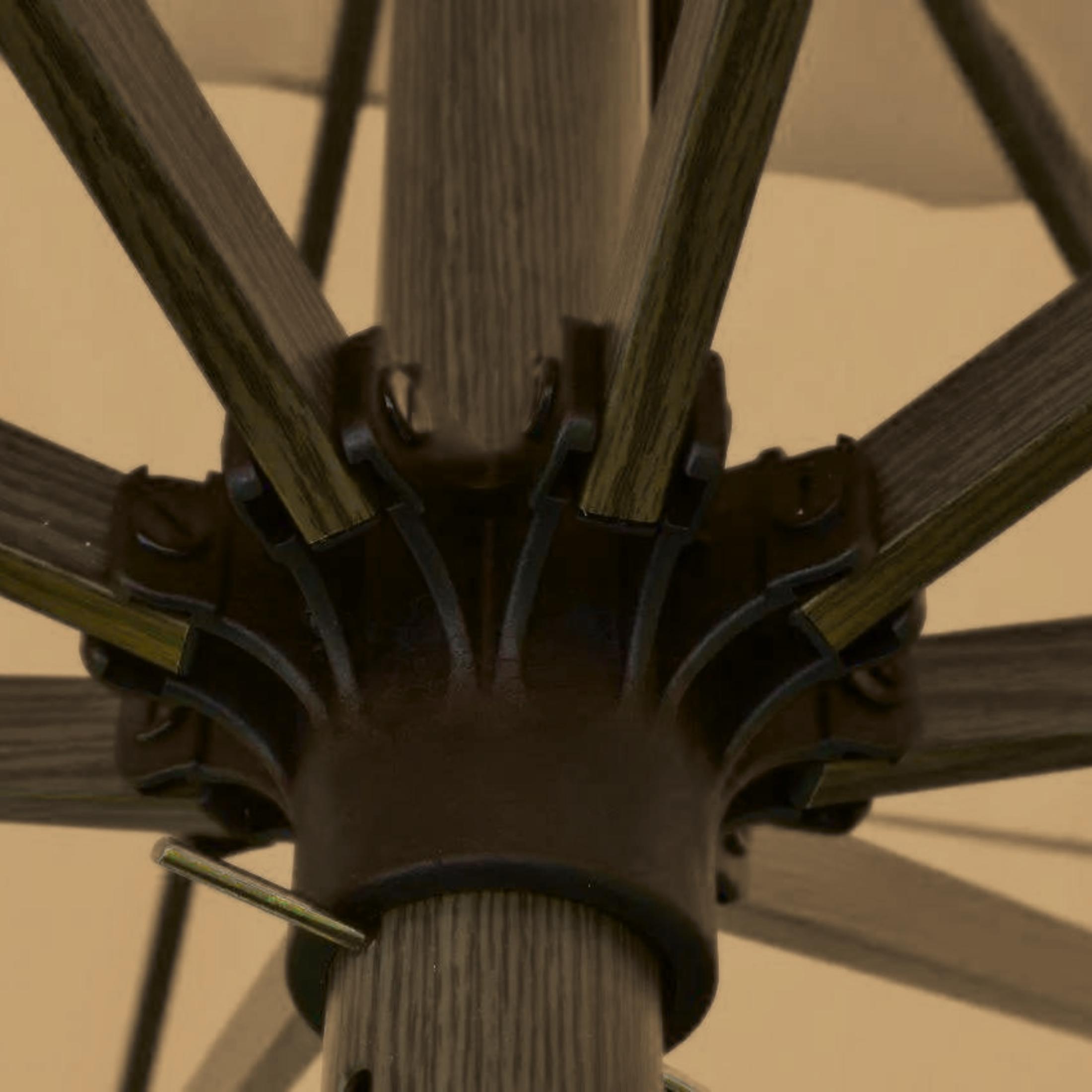 Modern "Corallo Glamour" umbrella with oak-effect central pole