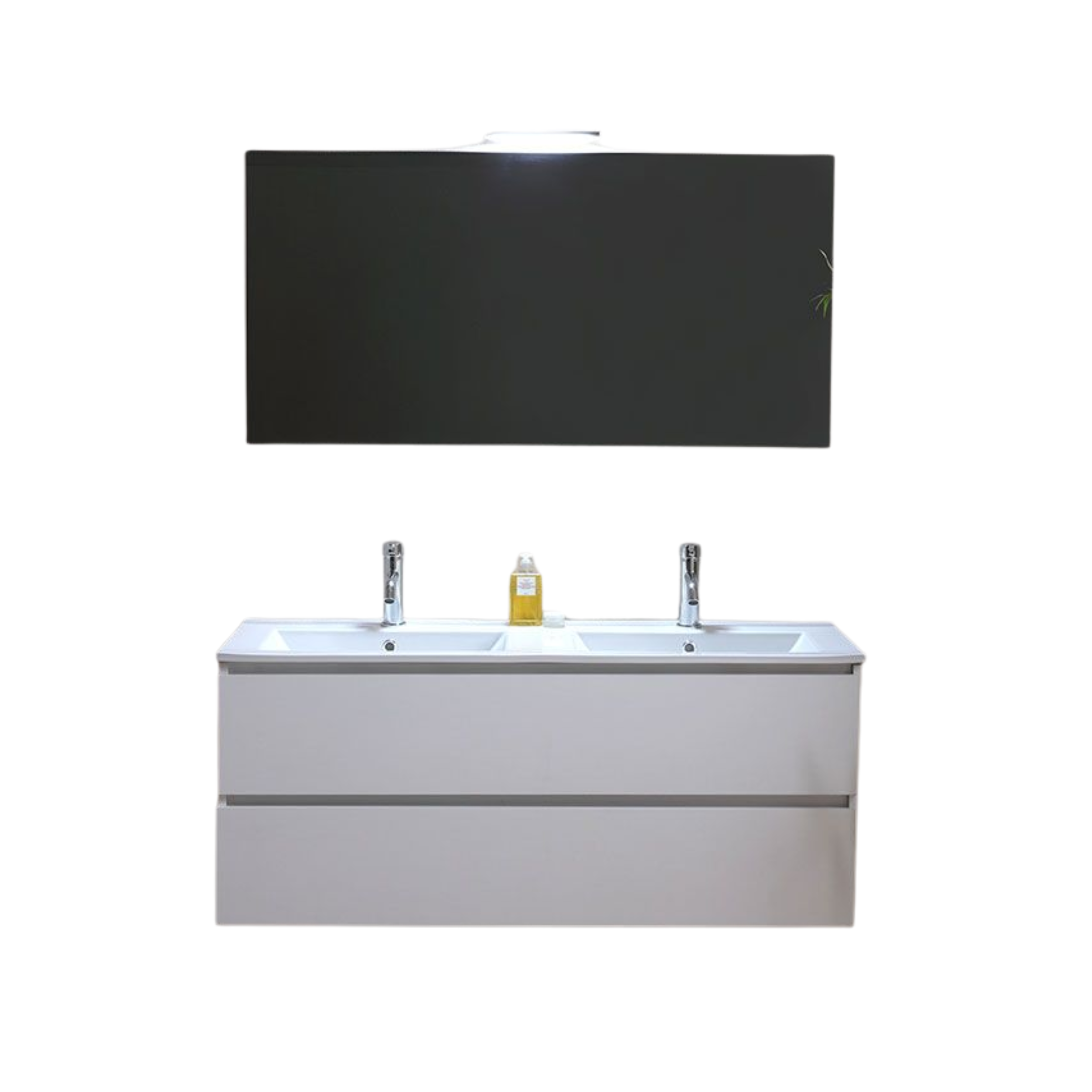 "Belize120" bathroom cabinet with double sink and two drawers in a white wood finish