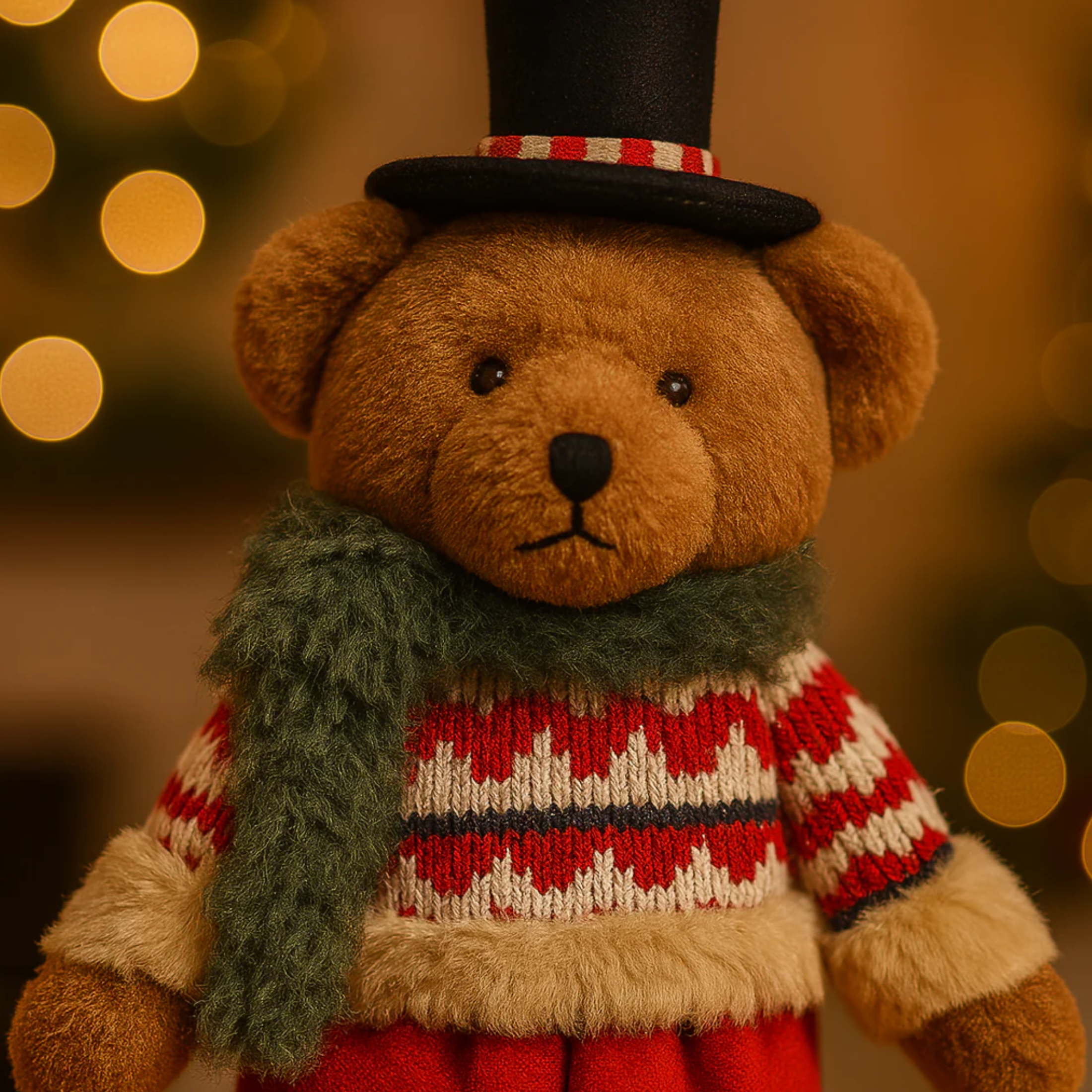 Teddy bear with hat and sweater, polyester Christmas decorations 18x10 cm 37h