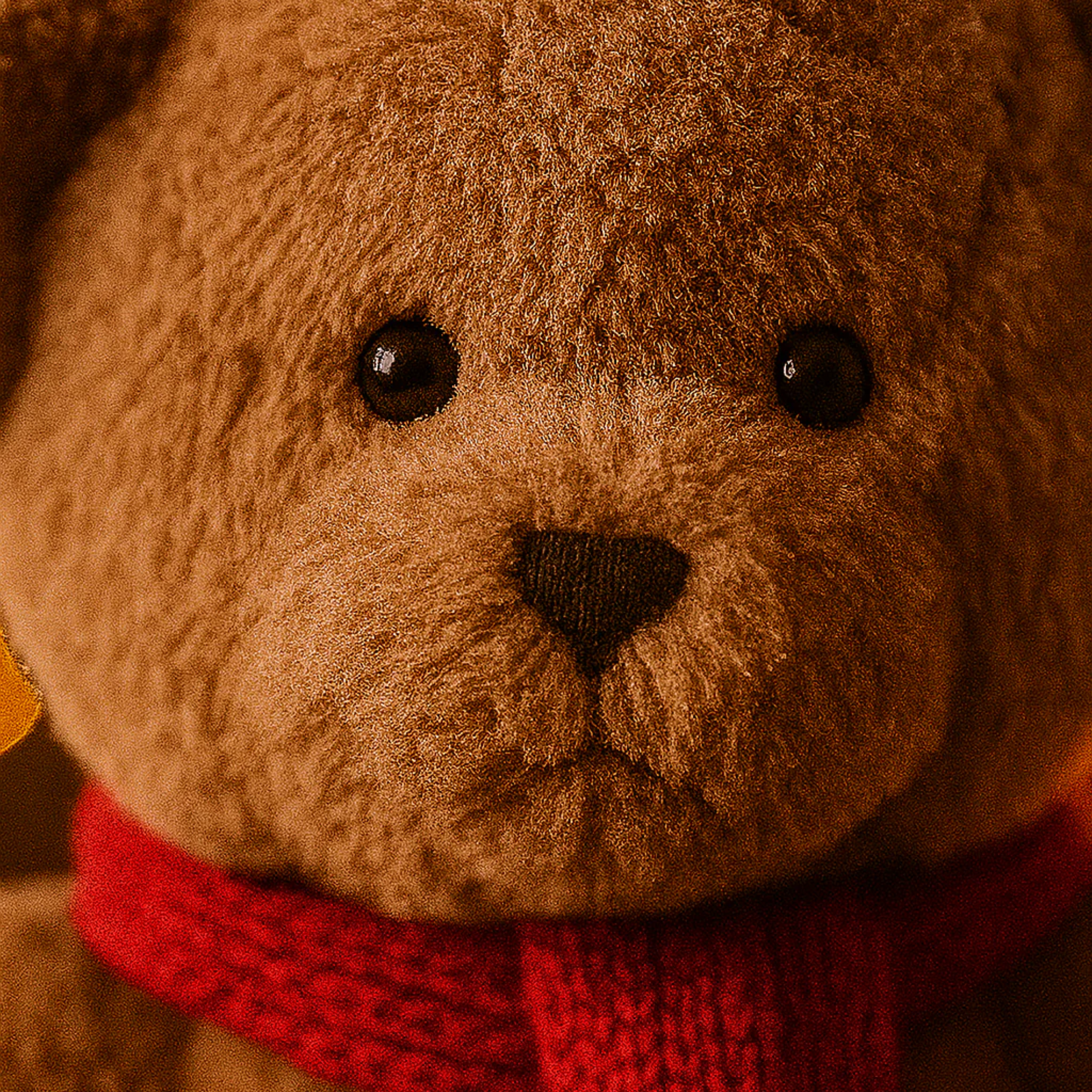 Teddy bear with red knitted scarf, Christmas decoration 30x25 cm 30h