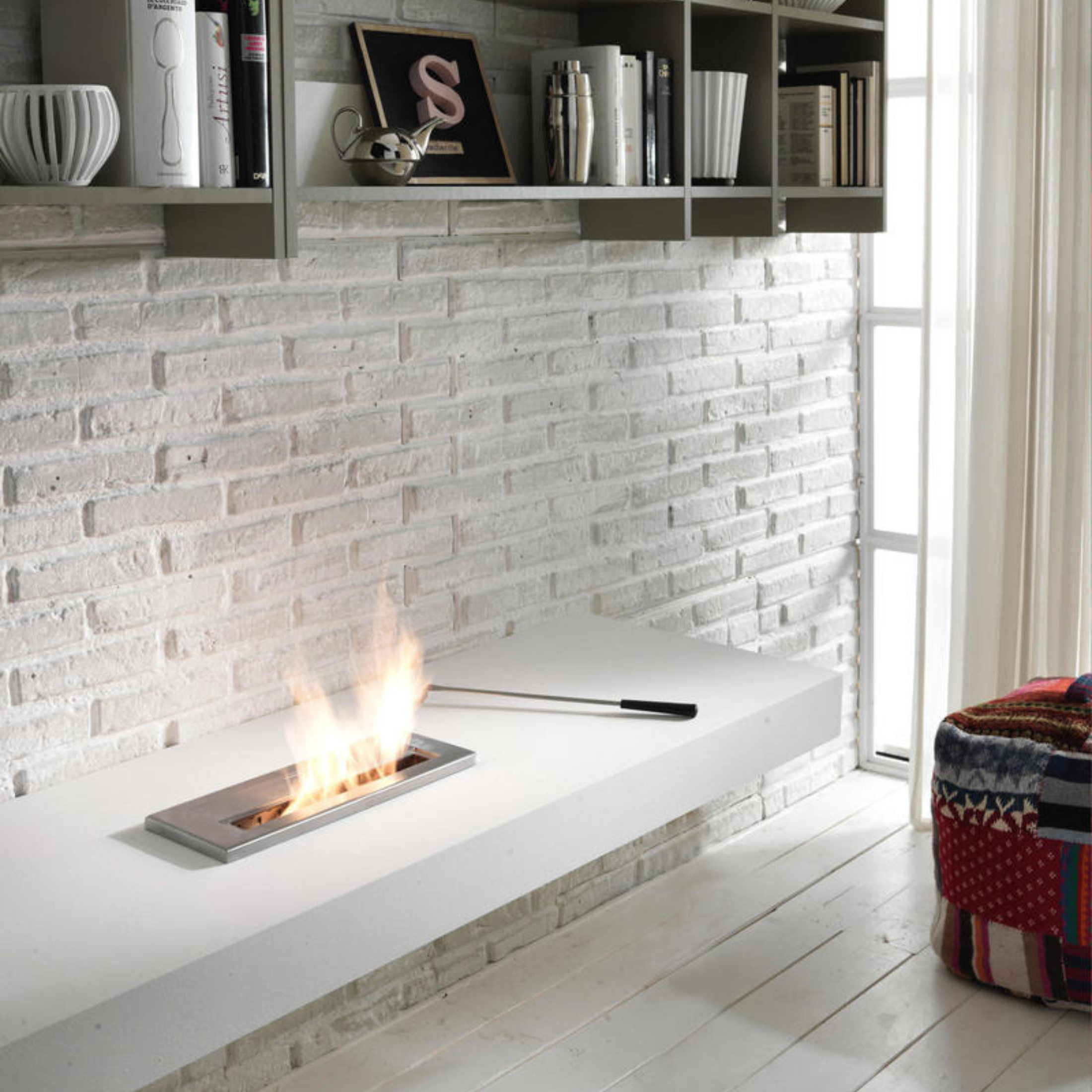 "Galway" built-in bioethanol fireplace in satin-finished steel, 40x15 cm, 8h