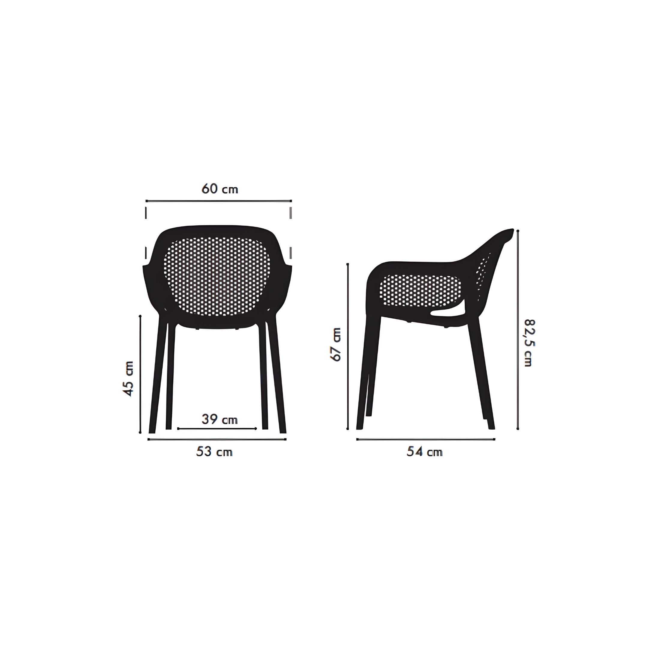 "Atra" dining chair set in polypropylene and fiberglass with armrests cm 53x54 82.5h