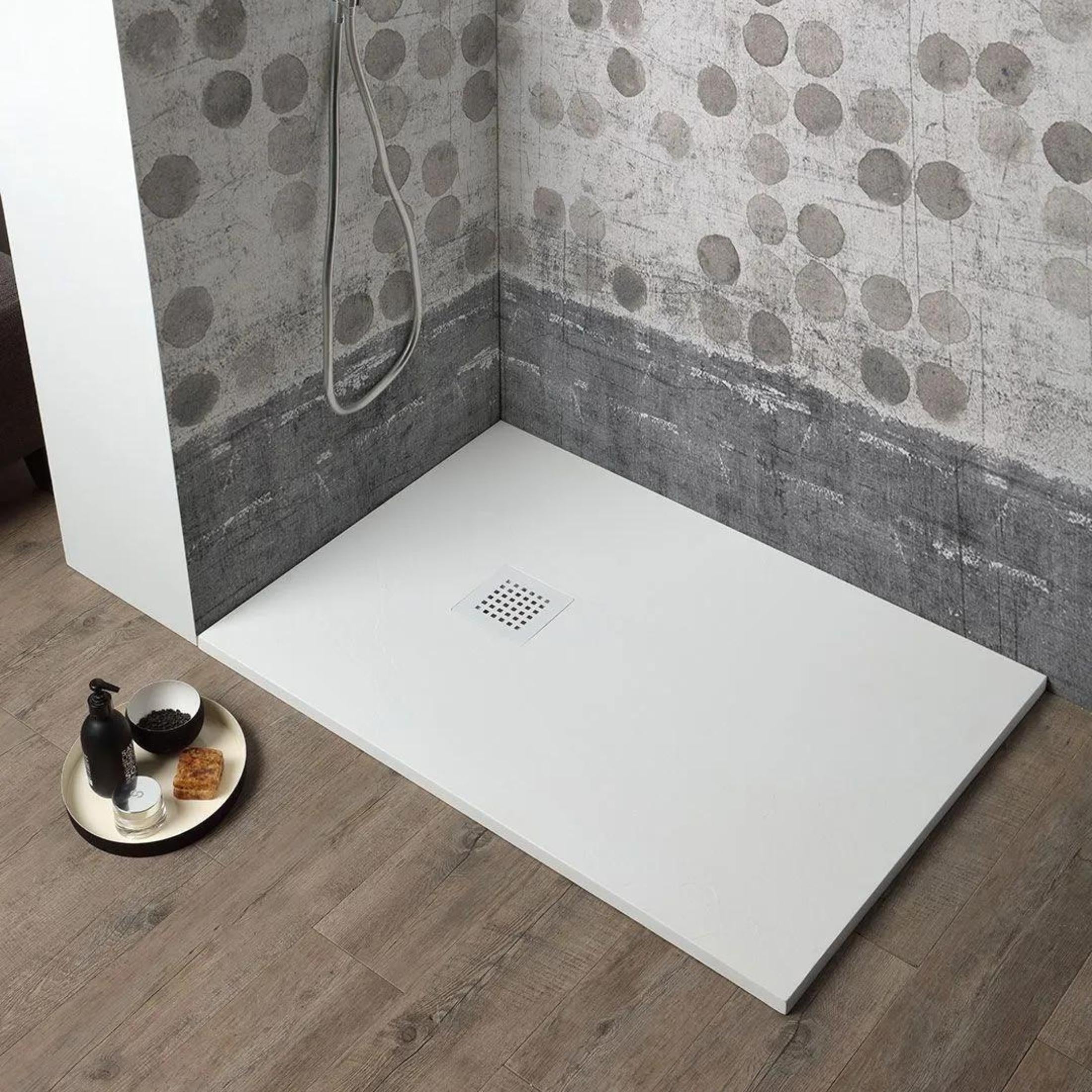"Milano" thin rectangular shower tray in non-slip stone-effect resin