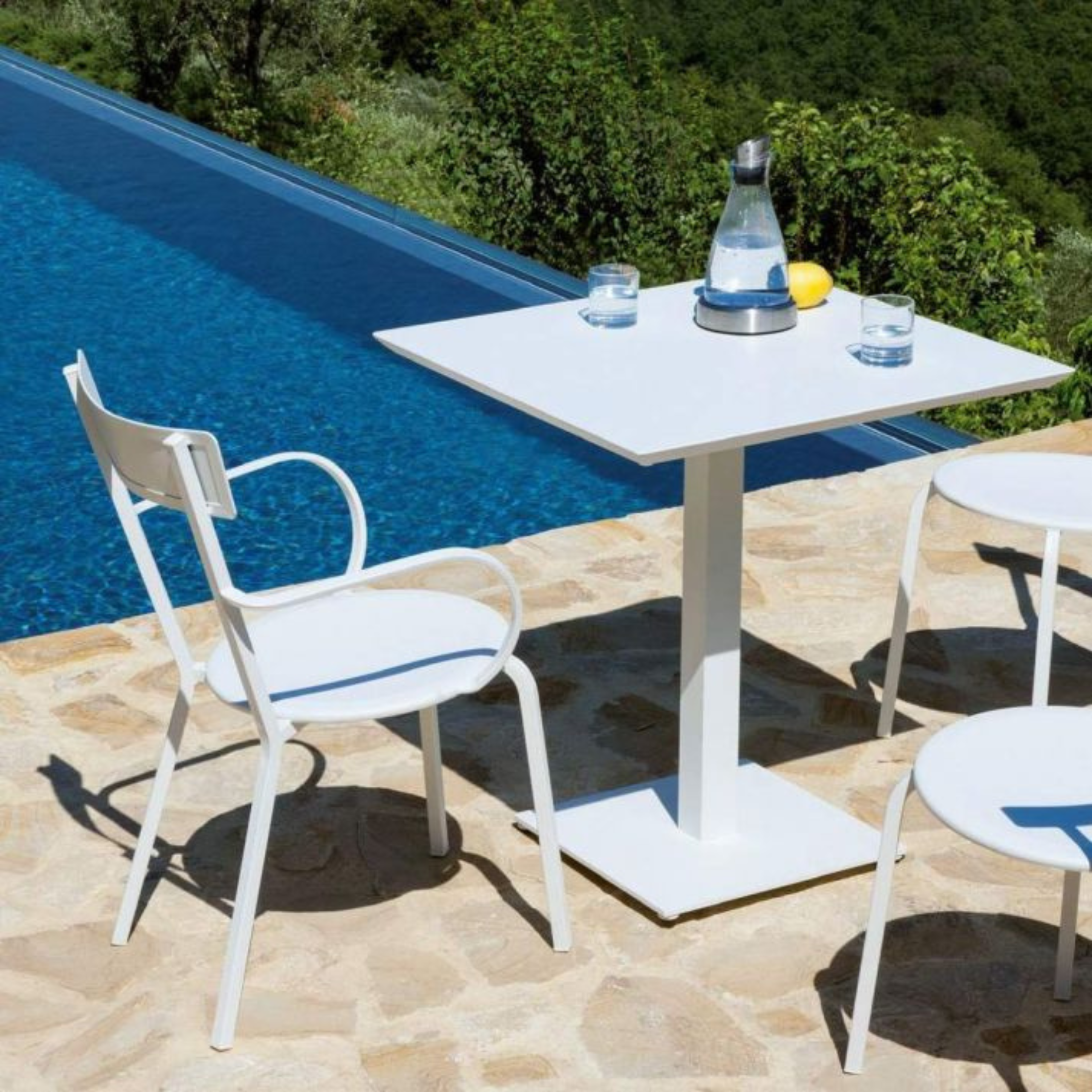 Mogan square galvanized metal garden table, 75 cm high