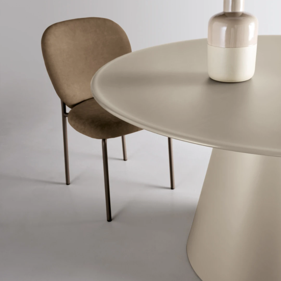 Tavolo tondo fisso "Paride" con base conica e piano in vetro cm Ø 120x76h