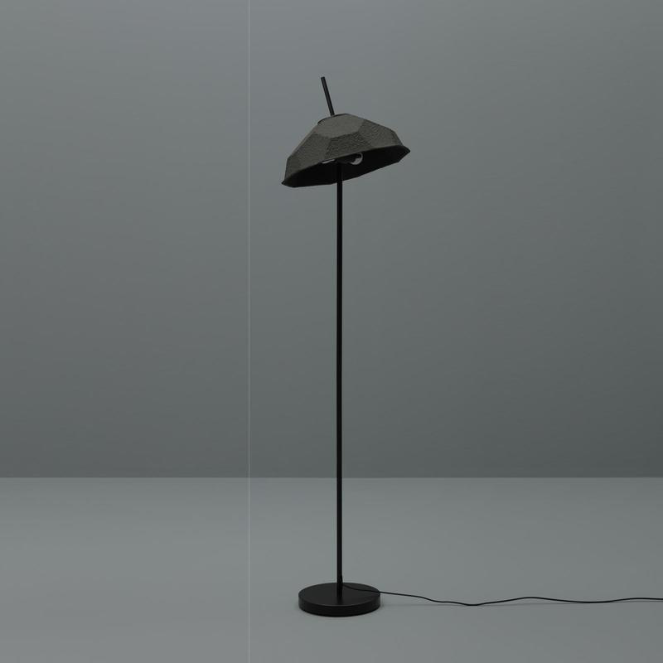 "Kande" metal lamp with recycled cardboard lampshade, floor, table and hanging.