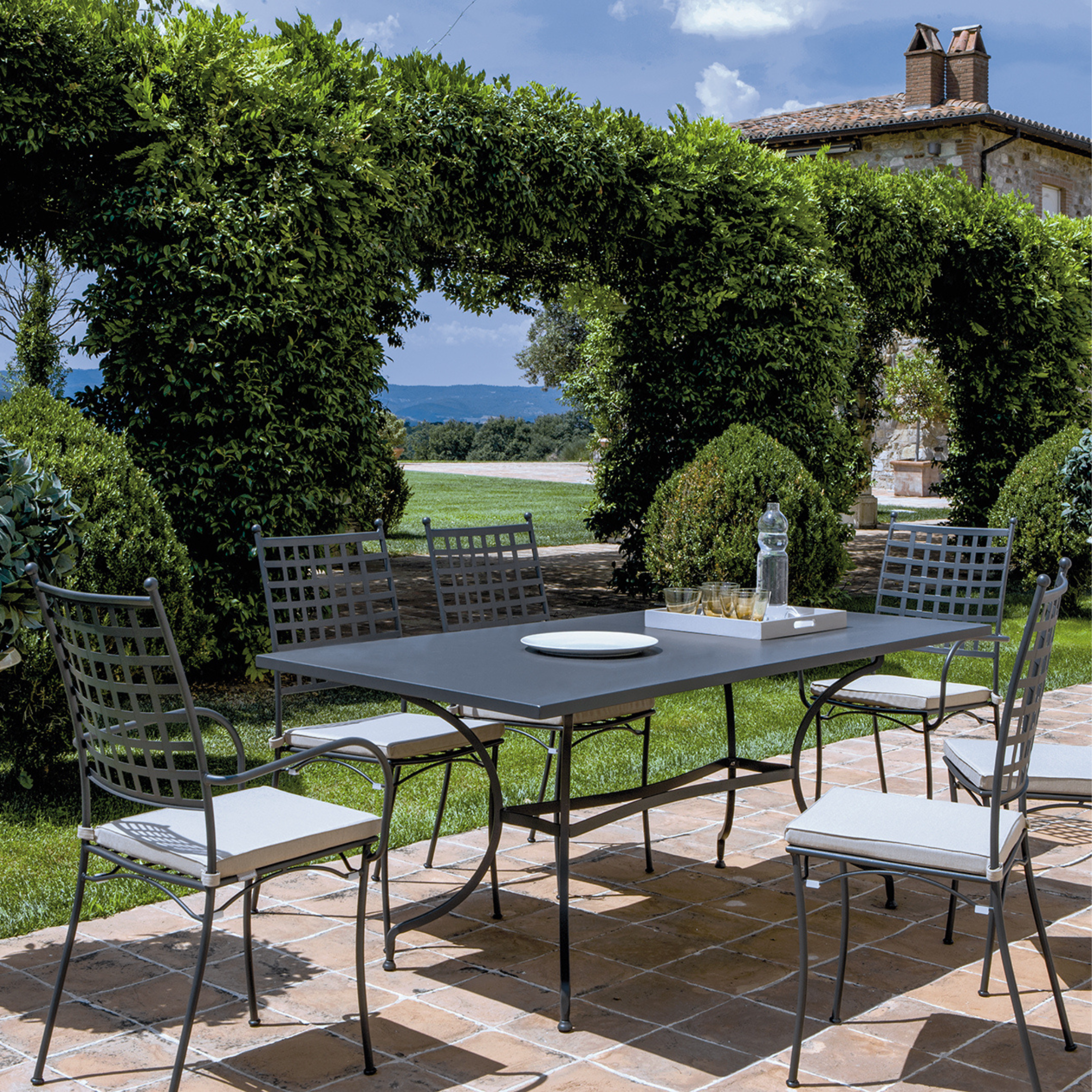 "Tosca" rectangular galvanized metal dining table for the garden, 180x90 cm, 75 cm high