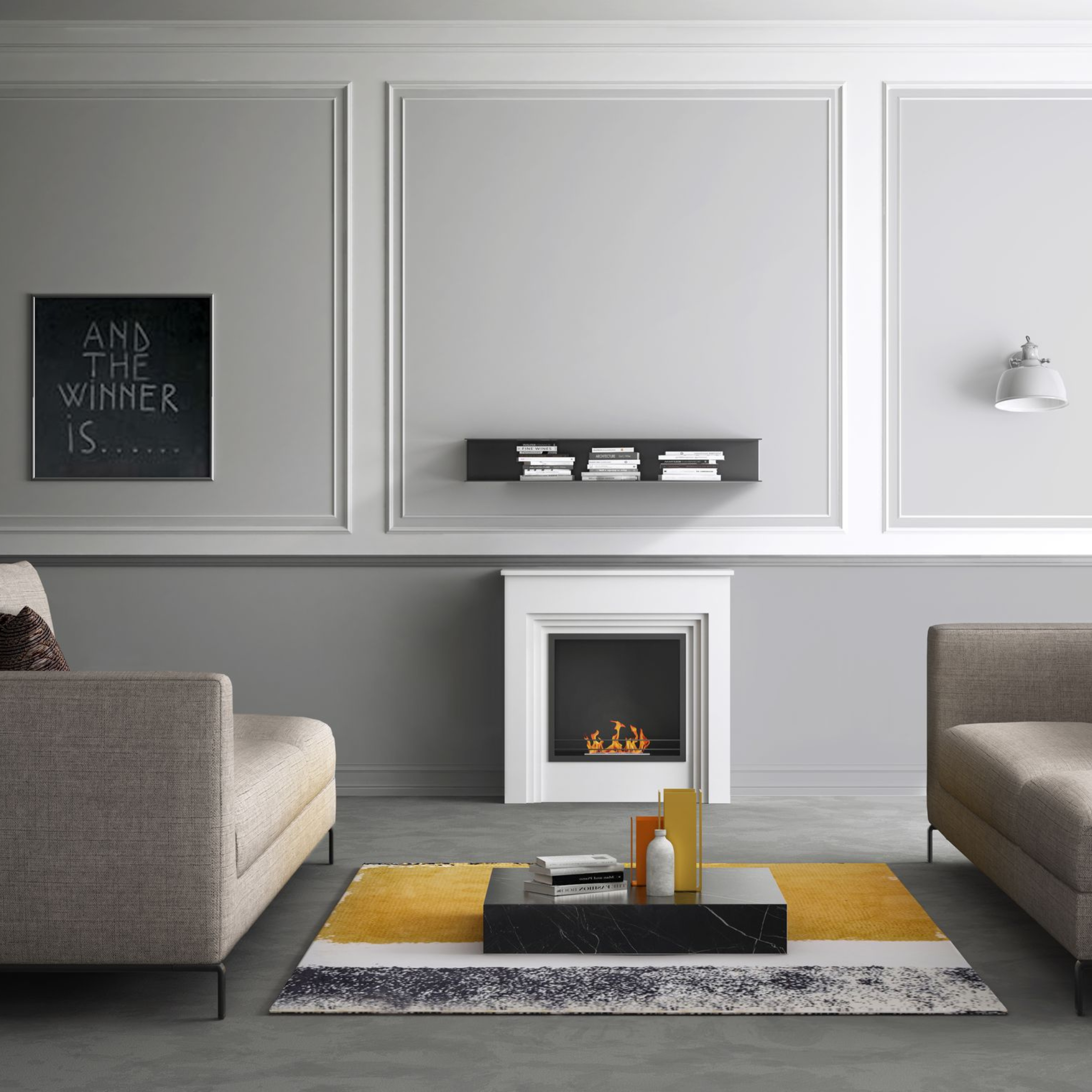 "Lily" floor-standing bioethanol fireplace in painted metal, 96x35 cm, 96h