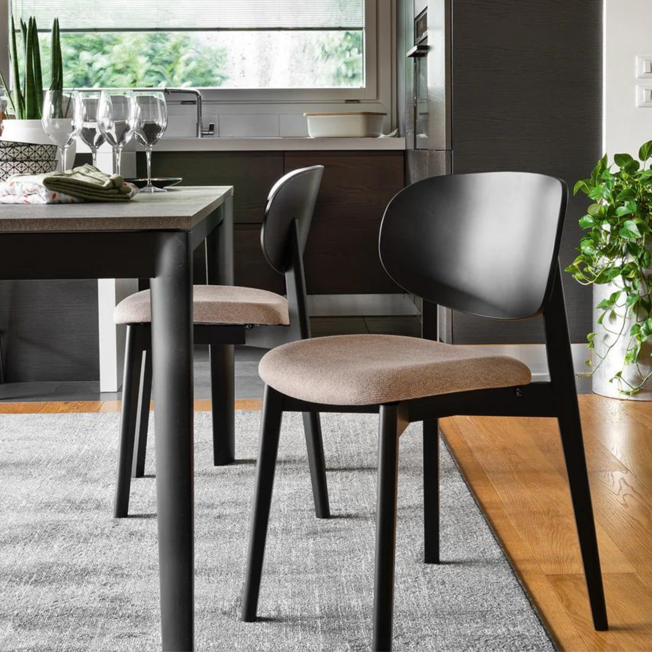 Set of modern living room chairs "Eide" in wood with padded seat cm 48x50.5 81h