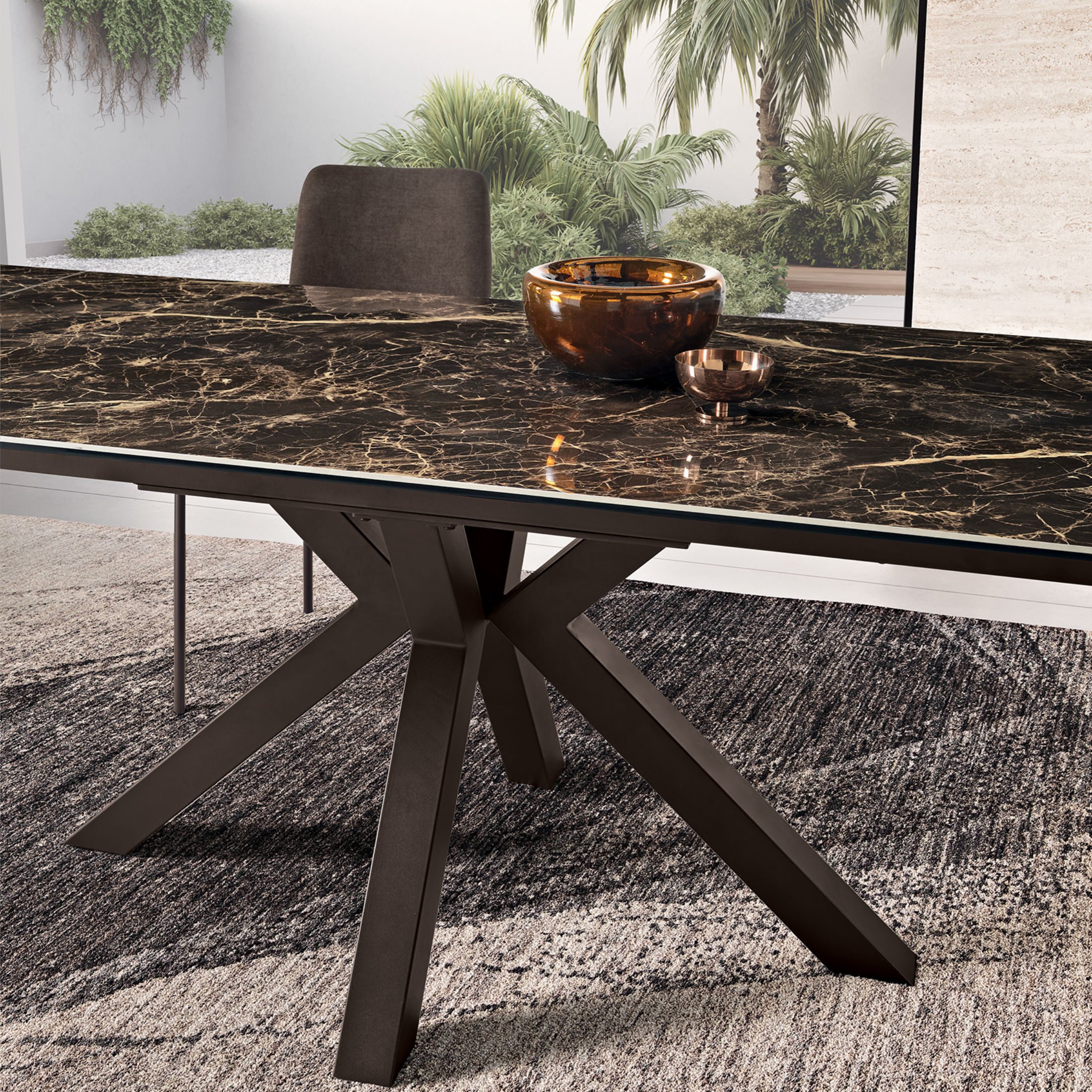 Modern extendable table "Artik" with metal base, seats up to 10 people.