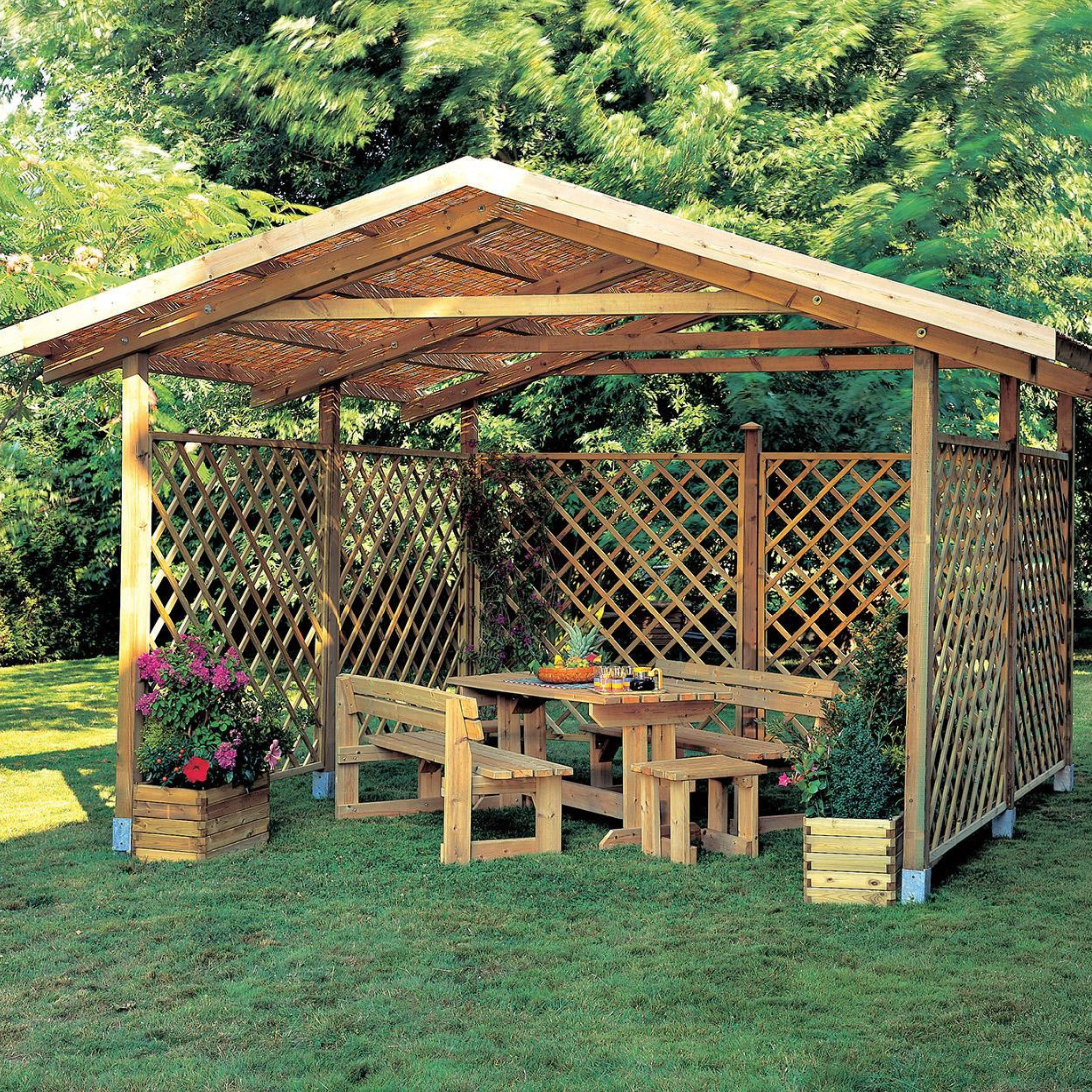 "Barchessa" carport in solid natural pine wood, 3.6 x 4.5 m, 2.5 h
