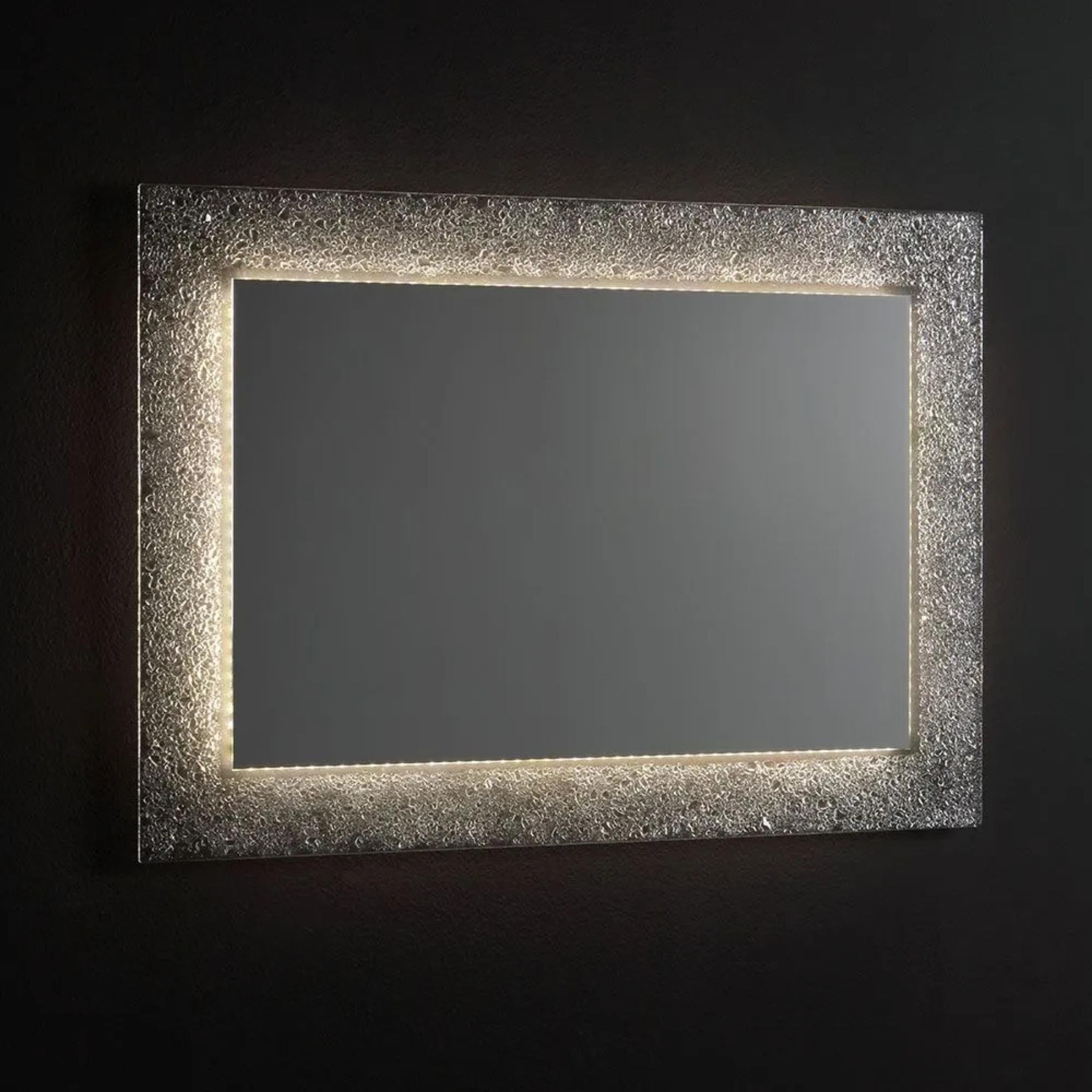 Espejo LED rectangular "Serranova" con marco de cristal granulado 98x70 cm