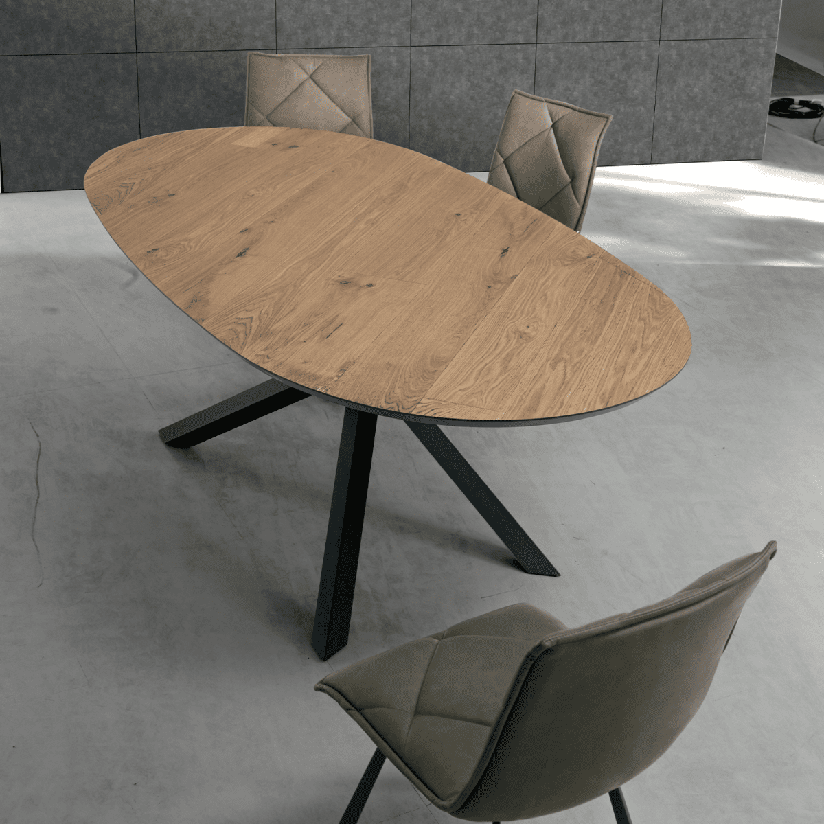 Tavolo fisso moderno da pranzo "Canyon" con base in metallo e piano in rovere cm 210x109 75h - MondoViro