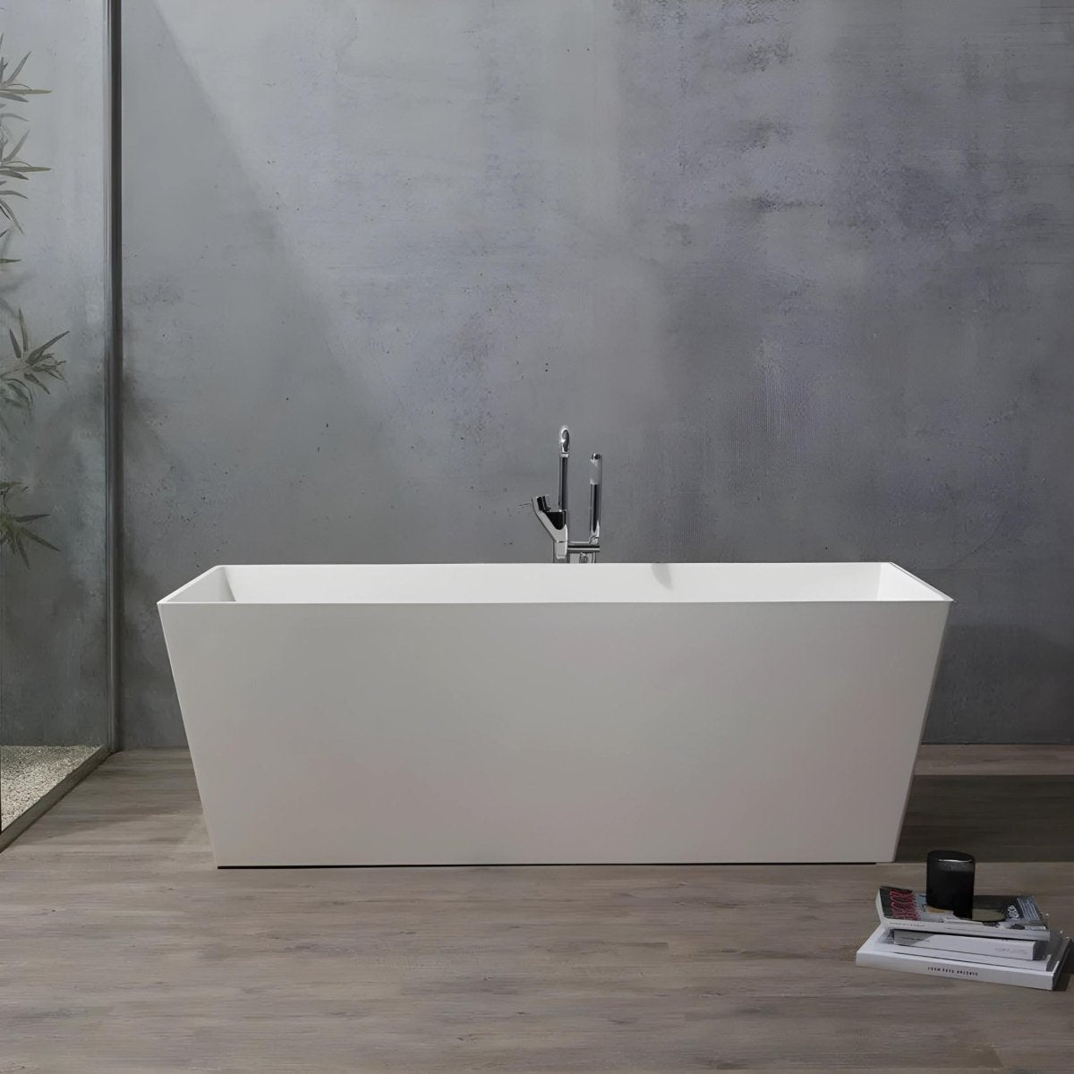 Vasca da bagno squadrata "Yoyo" autoportante in marmo ricomposto bianco cm 159x65 55h - MondoViro