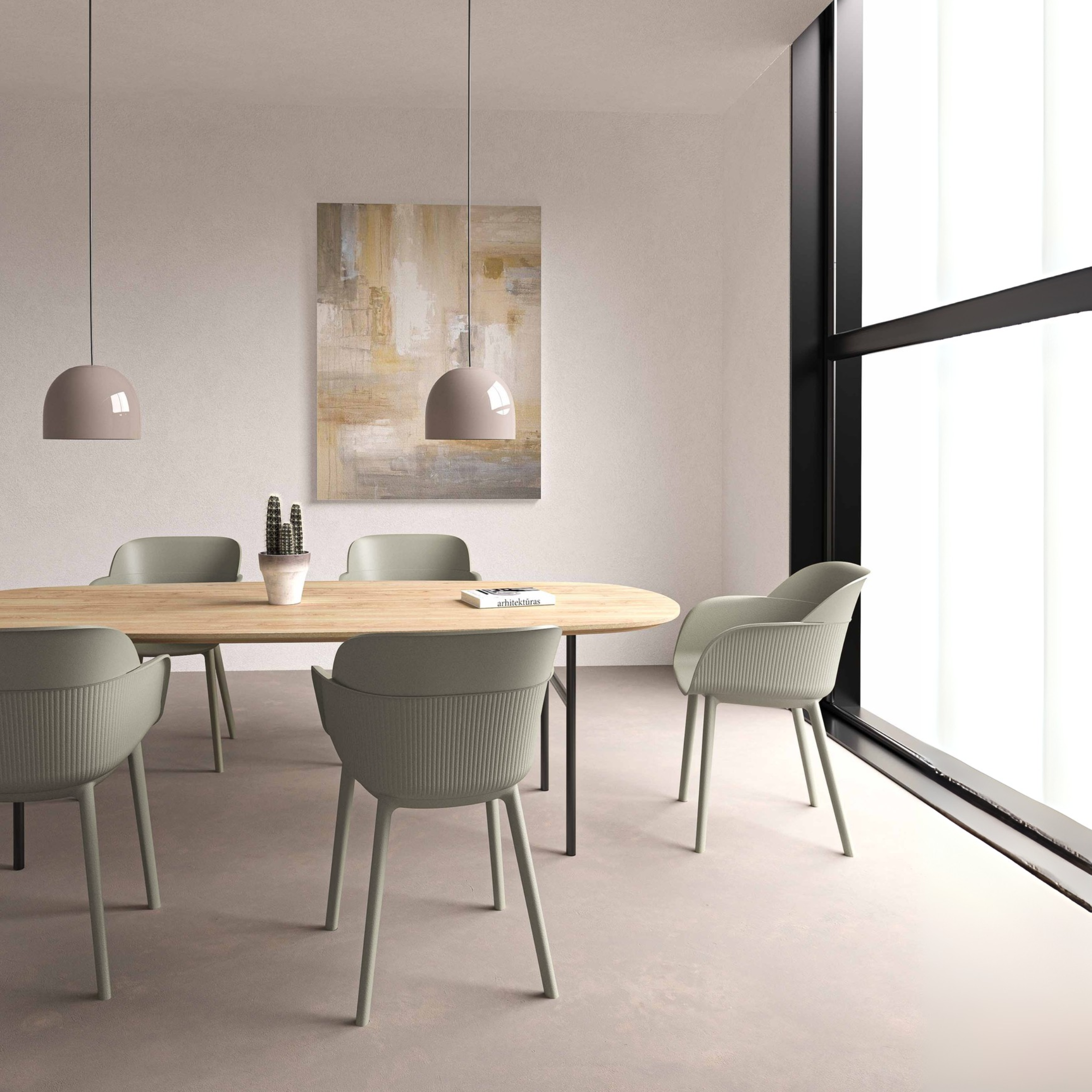 "Shell-P" dining chair set in polypropylene and fiberglass with armrests, 49x49 cm, 80 cm high.