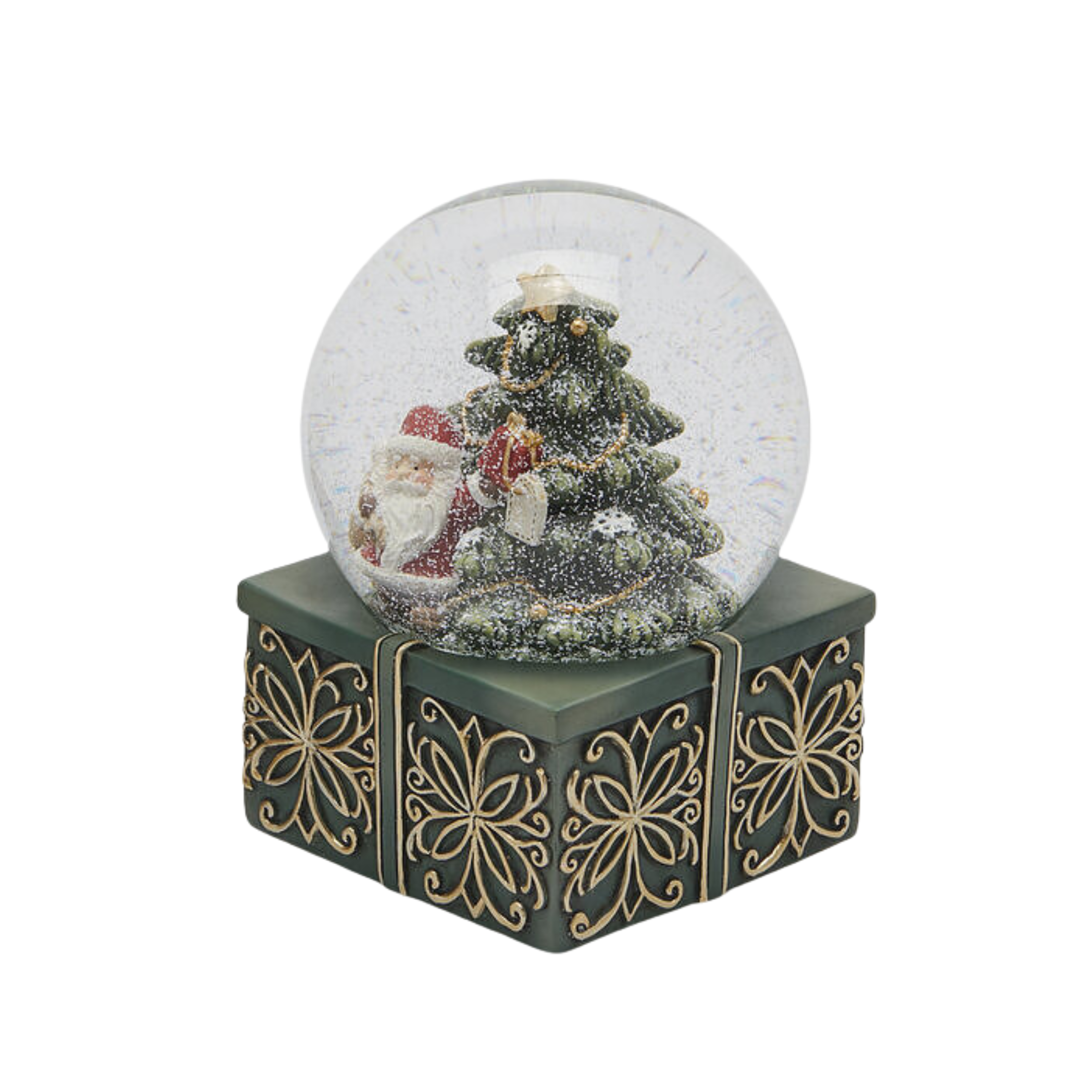 Water sphere music box with Santa Claus and reindeer, Christmas decoration 9x14.5 cm
