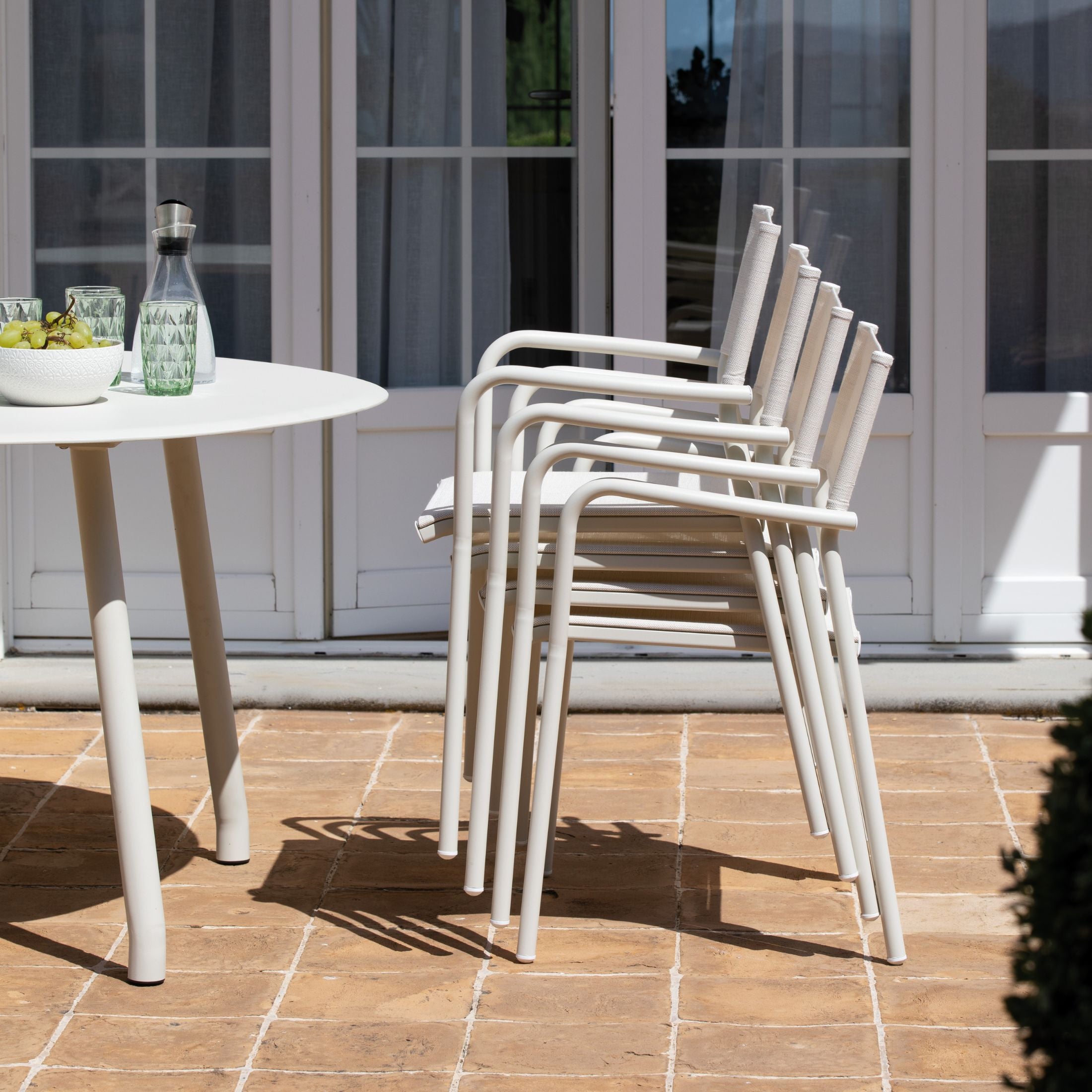 Set of chairs with seat and backrest in "Emma" fabric for the garden, stackable, 59x56 cm, 83h