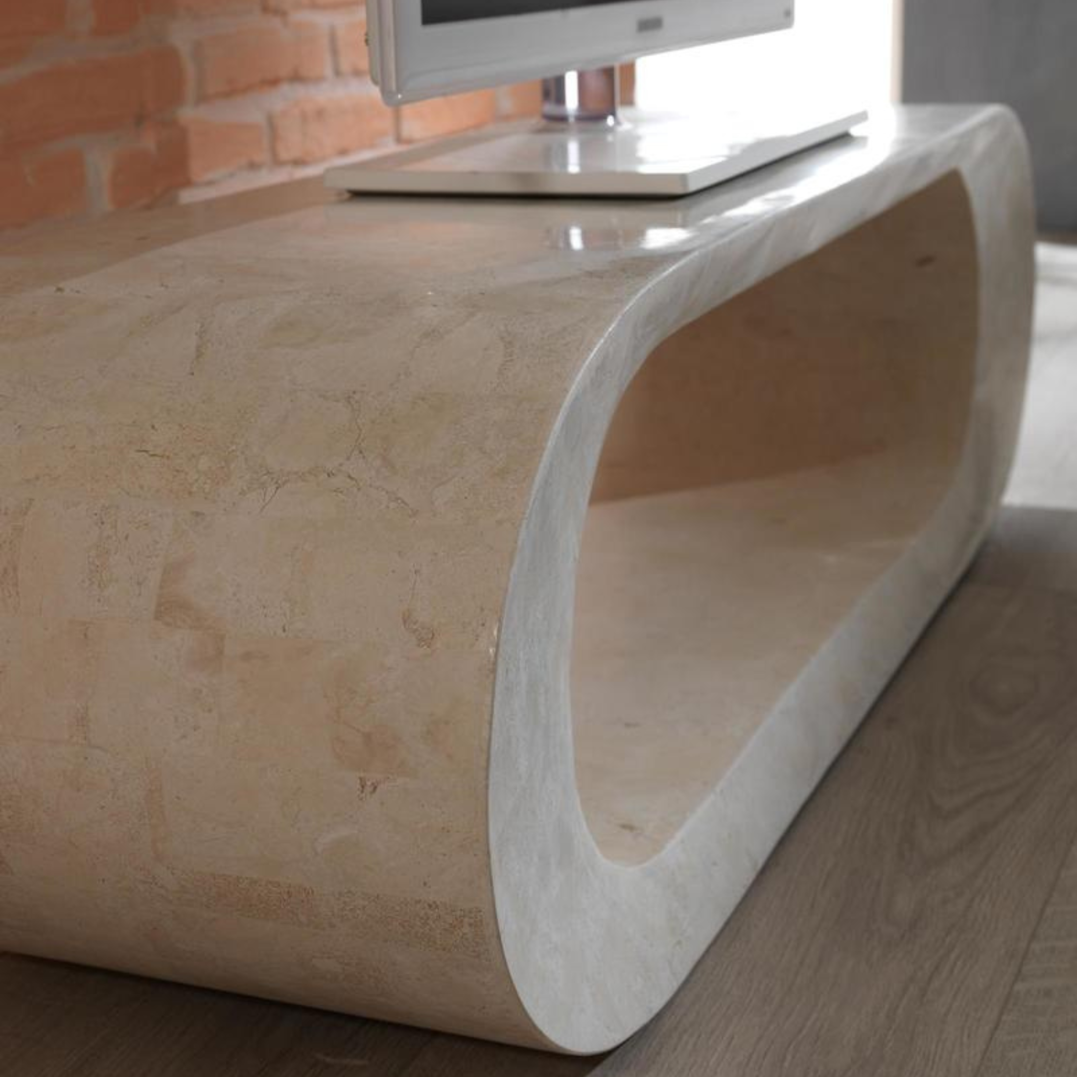 Low table in fossil stone TV stand "Olimpia" cm 130x35 35h